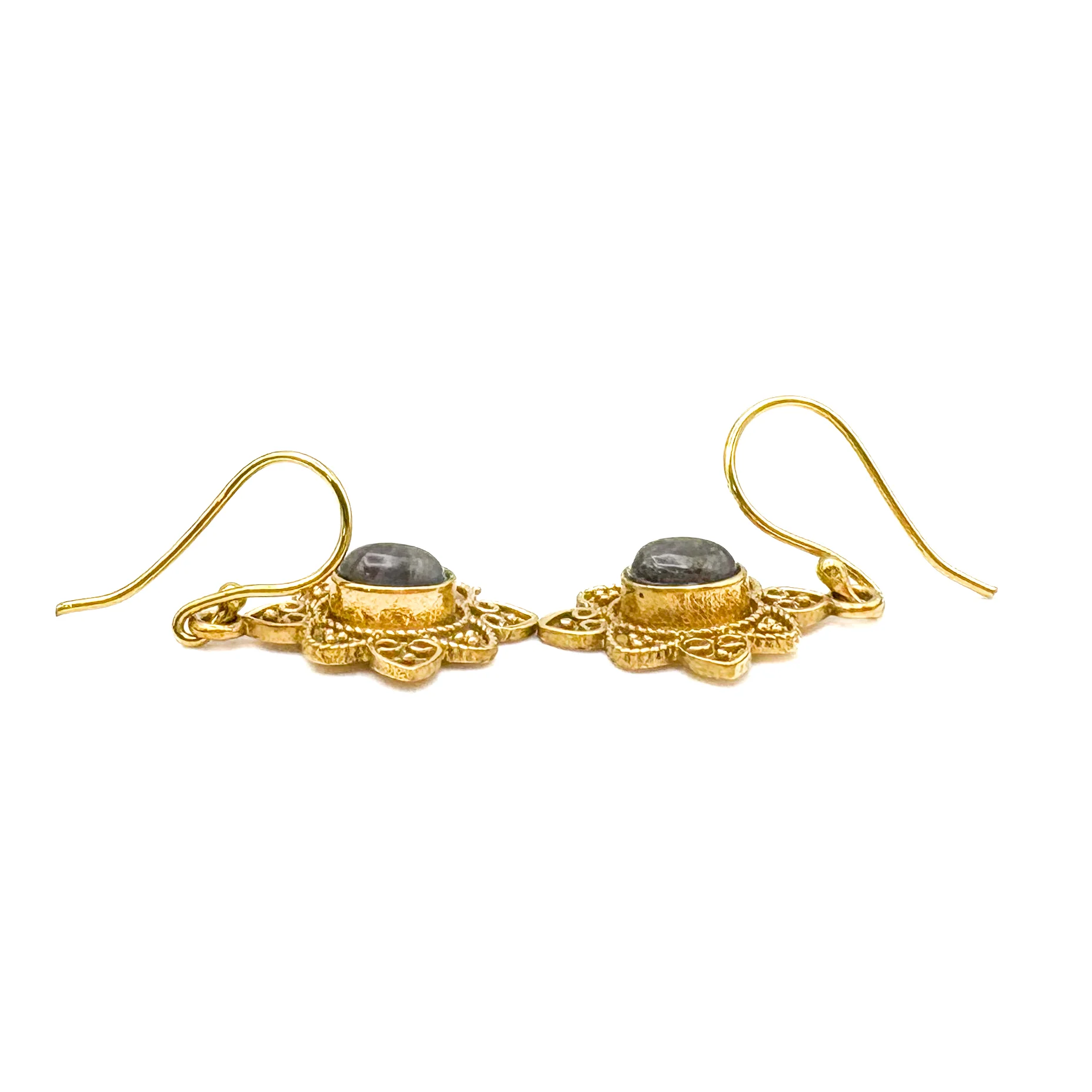 Labradorite Heart Flower Brass Earrings - Image 12