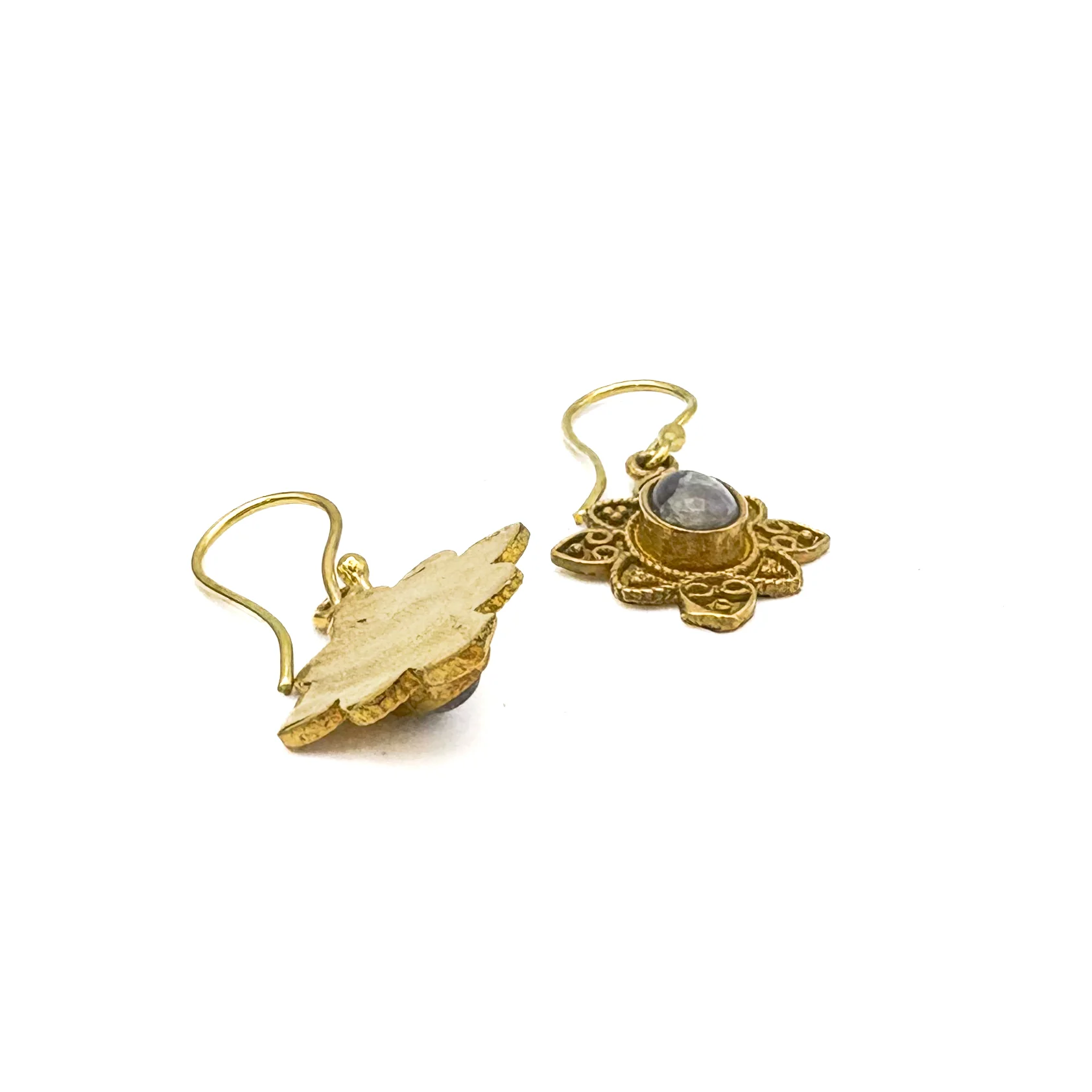 Labradorite Heart Flower Brass Earrings - Image 13