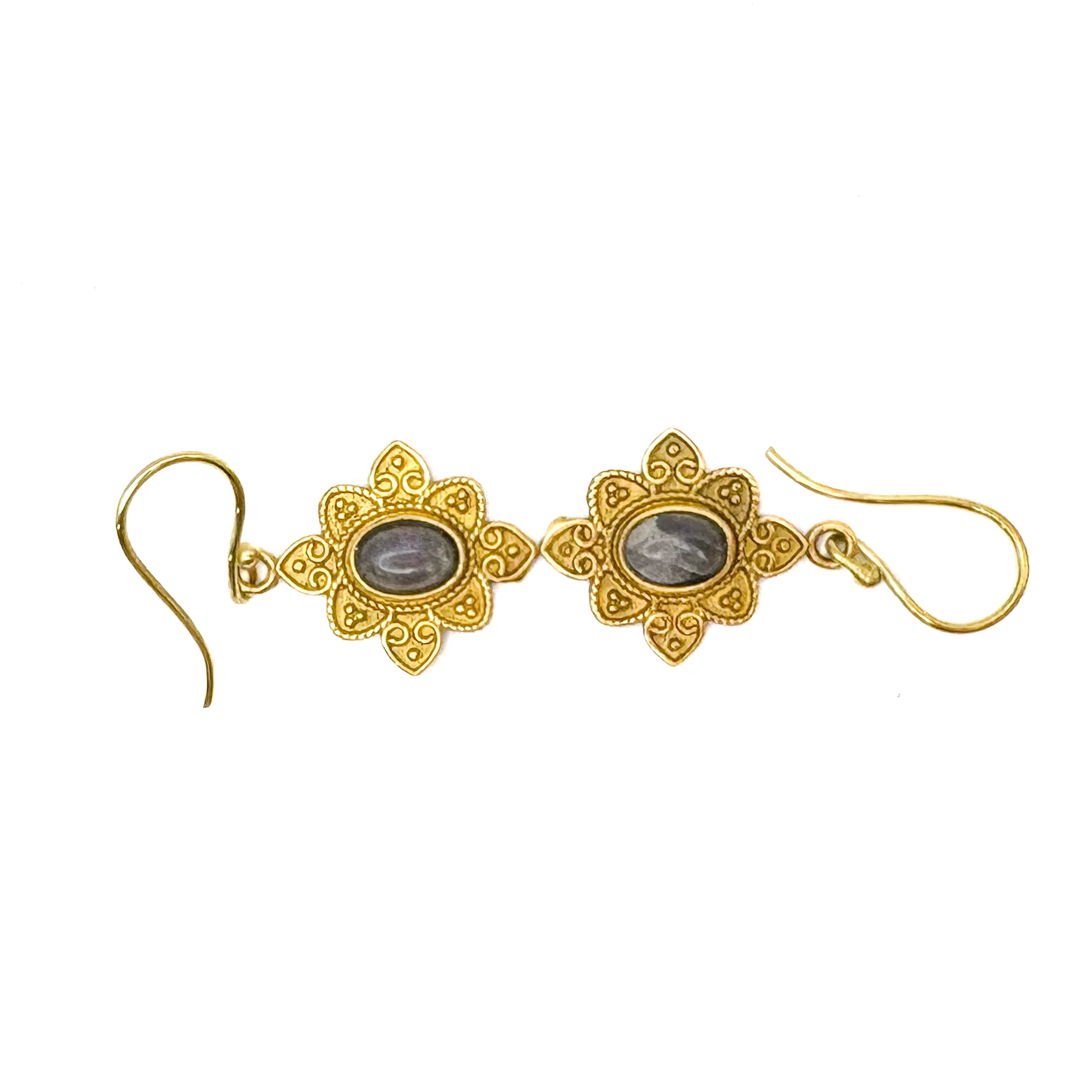 Labradorite Heart Flower Brass Earrings - Image 14