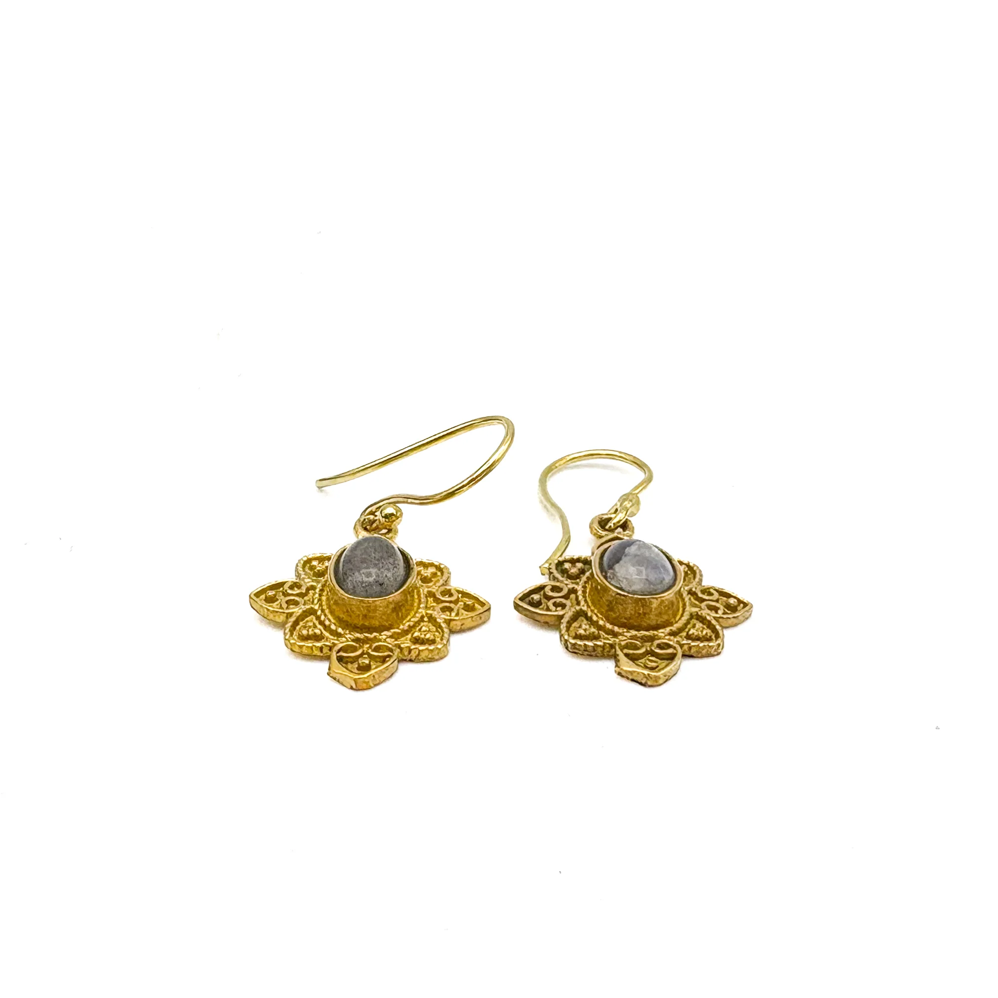 Labradorite Heart Flower Brass Earrings - Image 15