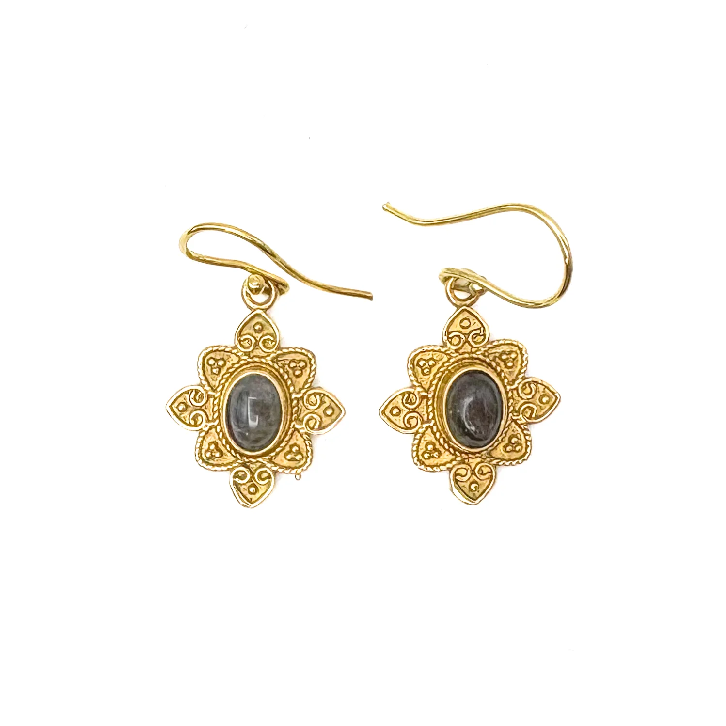 Labradorite Heart Flower Brass Earrings - Image 3