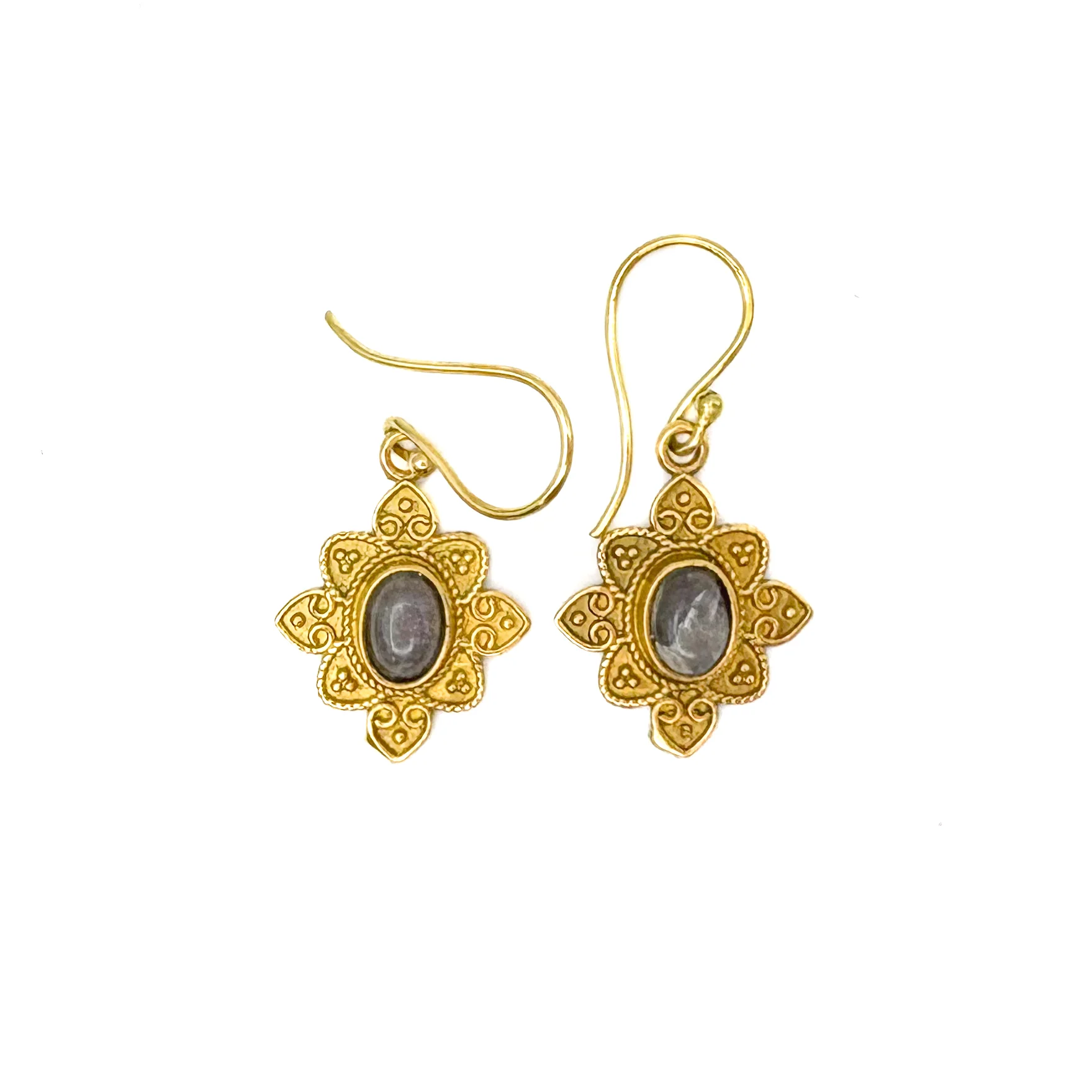 Labradorite Heart Flower Brass Earrings - Image 5
