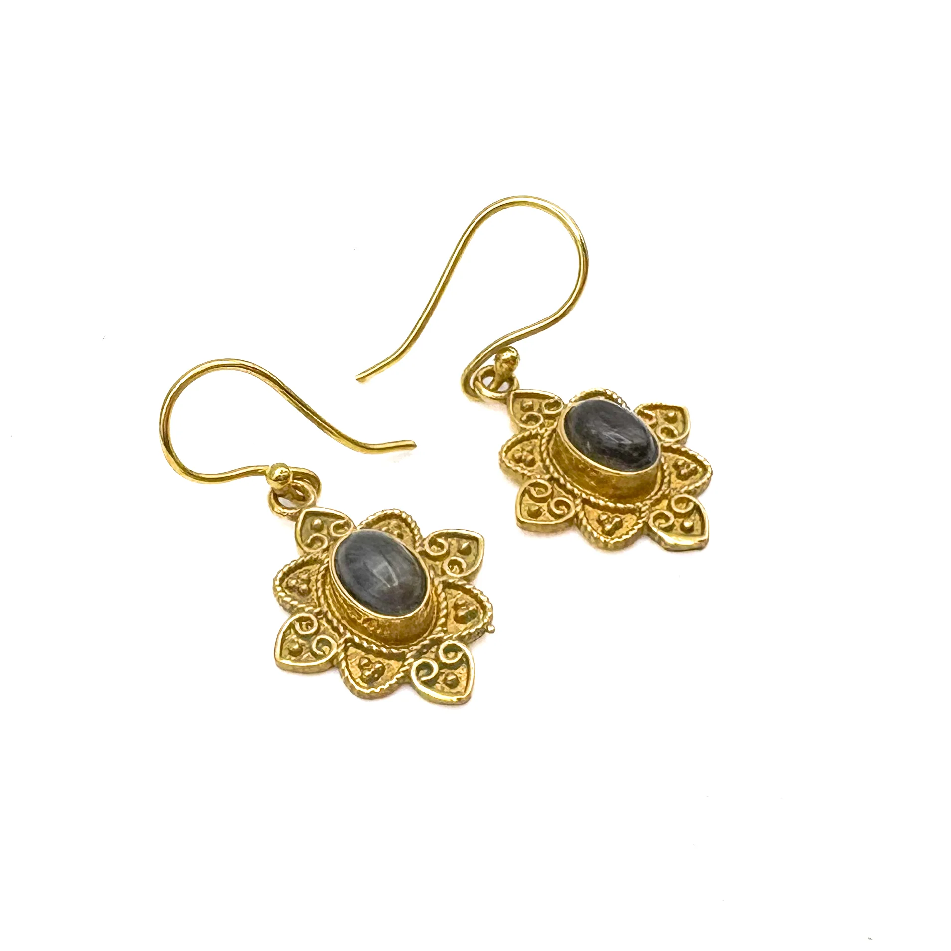 Labradorite Heart Flower Brass Earrings - Image 7