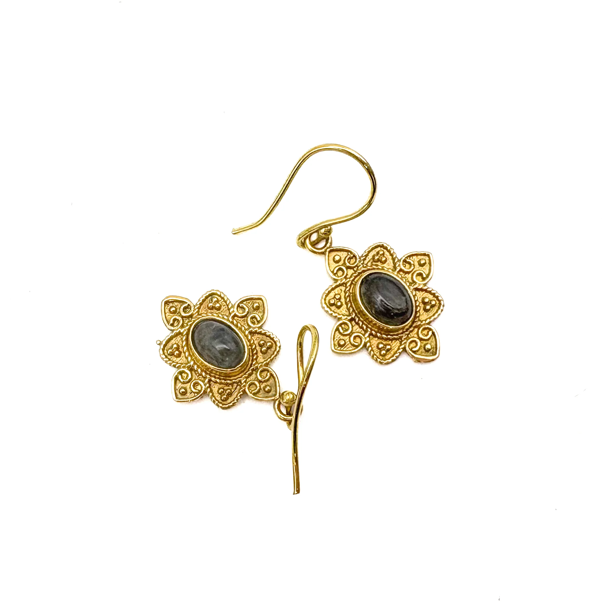 Labradorite Heart Flower Brass Earrings - Image 8