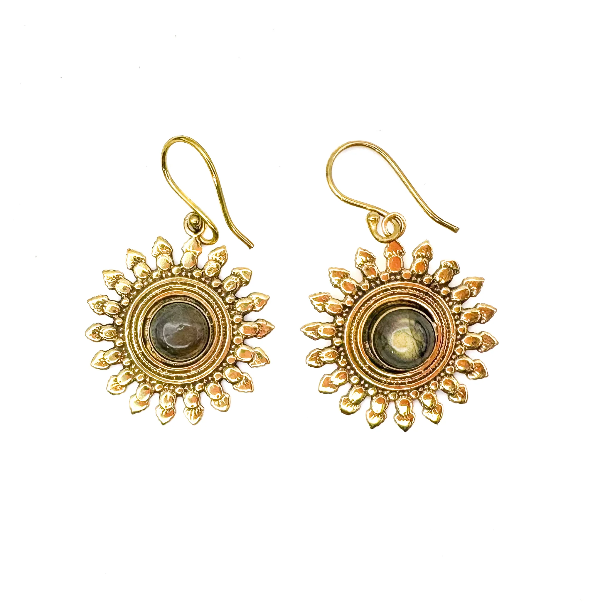 Labradorite (Light) All The Suns Rays Brass Earrings - Image 2
