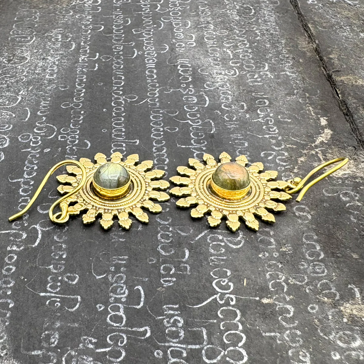 Labradorite (Light) All The Suns Rays Brass Earrings - Image 3