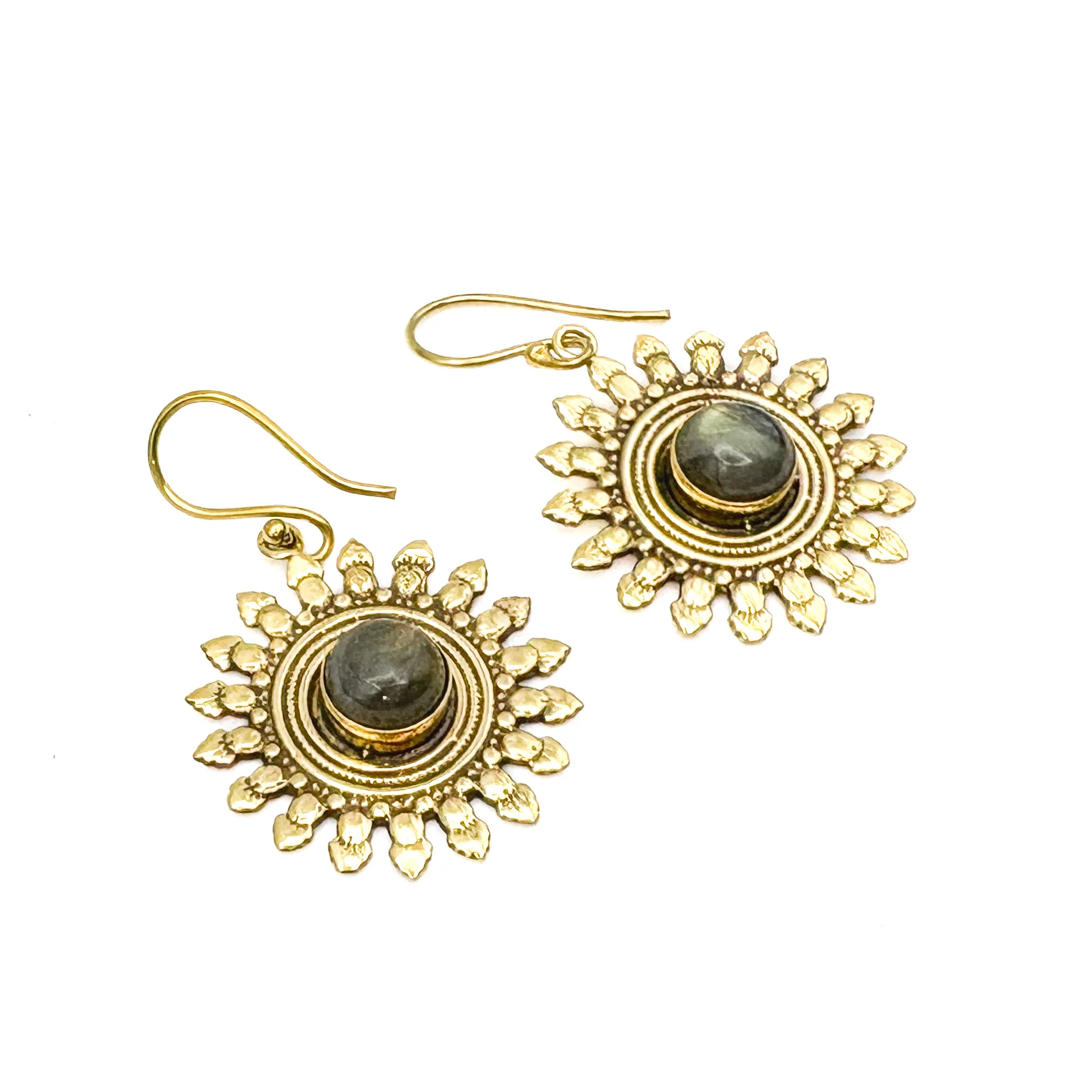 Labradorite (Light) All The Suns Rays Brass Earrings - Image 4