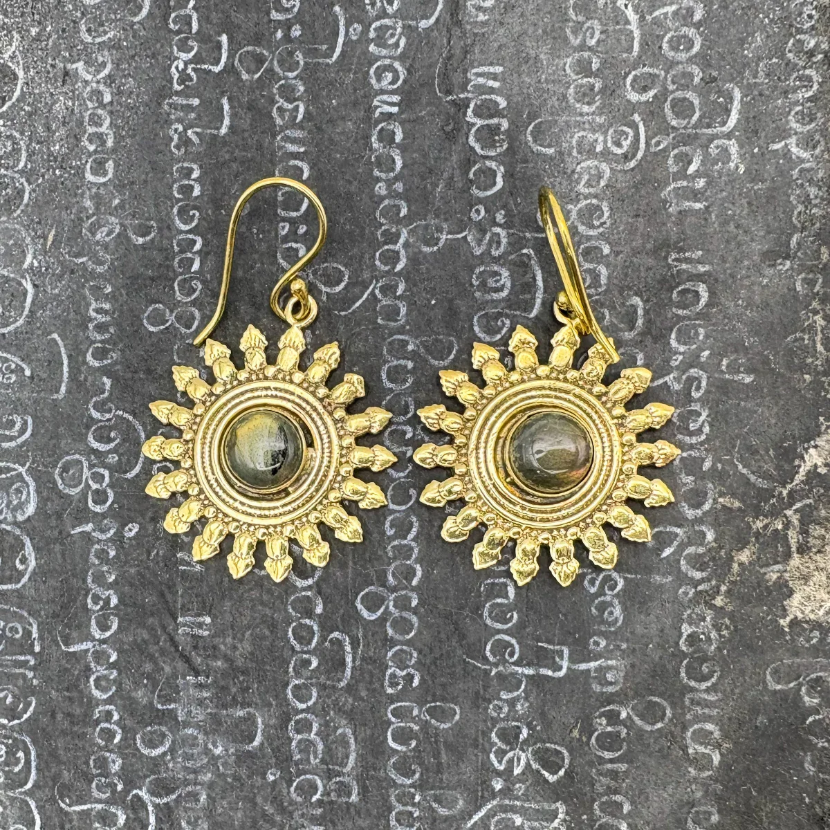 Labradorite (Light) All The Suns Rays Brass Earrings - Image 5
