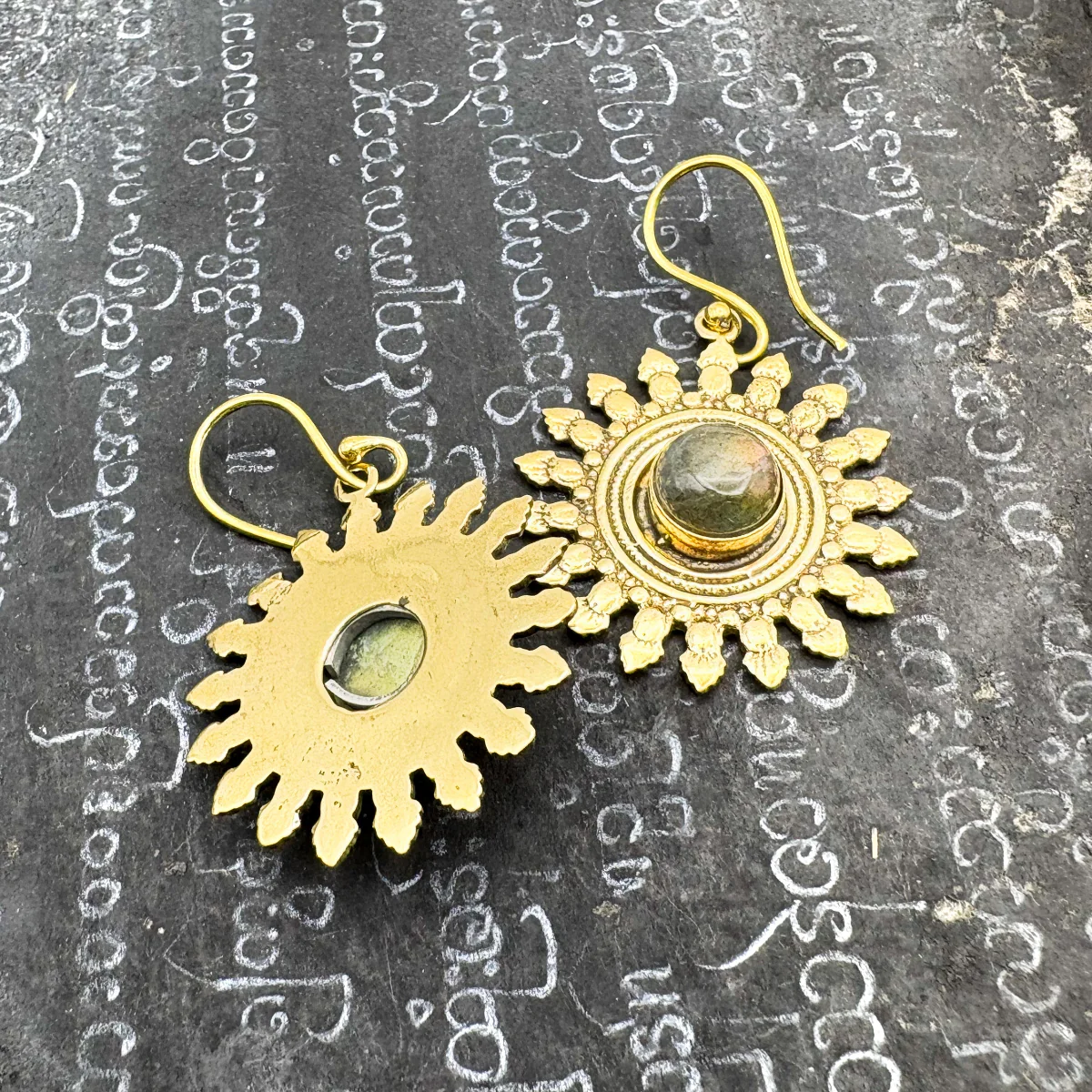 Labradorite (Light) All The Suns Rays Brass Earrings - Image 7