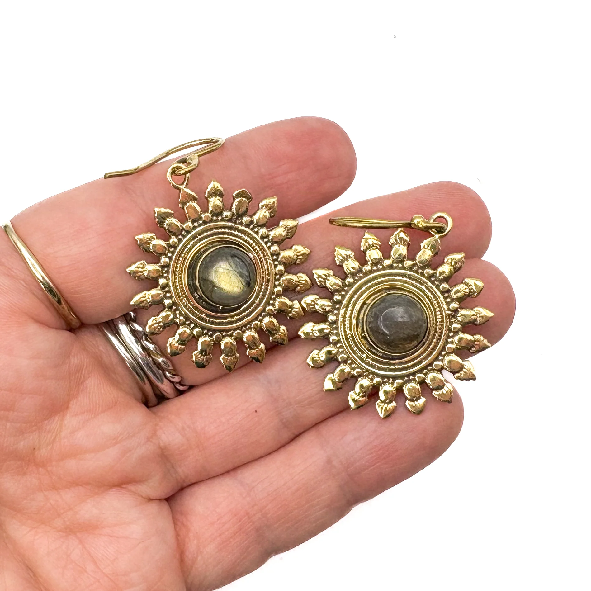 Labradorite (Light) All The Suns Rays Brass Earrings - Image 8
