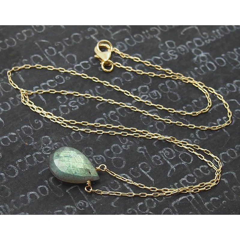 Labradorite Necklace On Gold Filled Chain With Sterling Gold Filled Trigger Clasp - Image 2