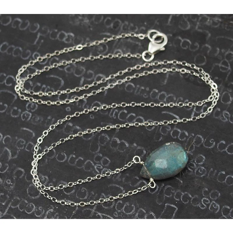 Labradorite Necklace On Sterling Silver Chain With Sterling Silver Trigger Clasp - Image 2