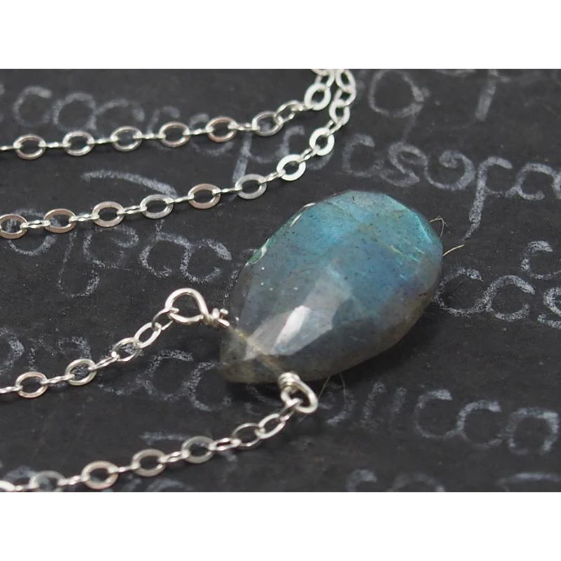 Labradorite Necklace On Sterling Silver Chain With Sterling Silver Trigger Clasp - Image 3