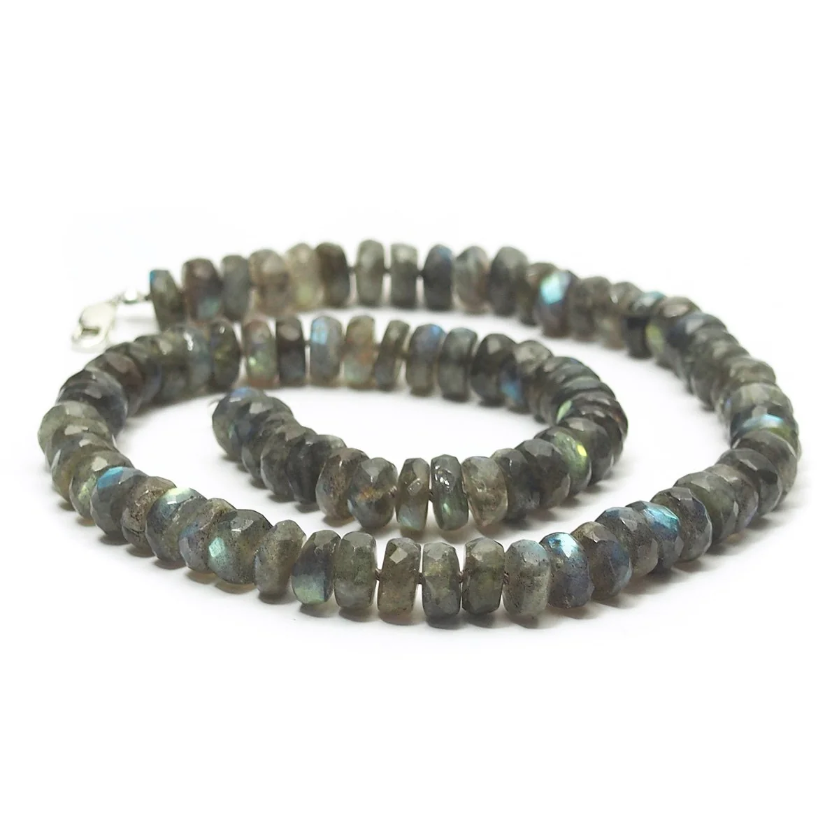 Labradorite Knotted Necklace with Sterling Silver Lobster Claw Clasp - Image 2