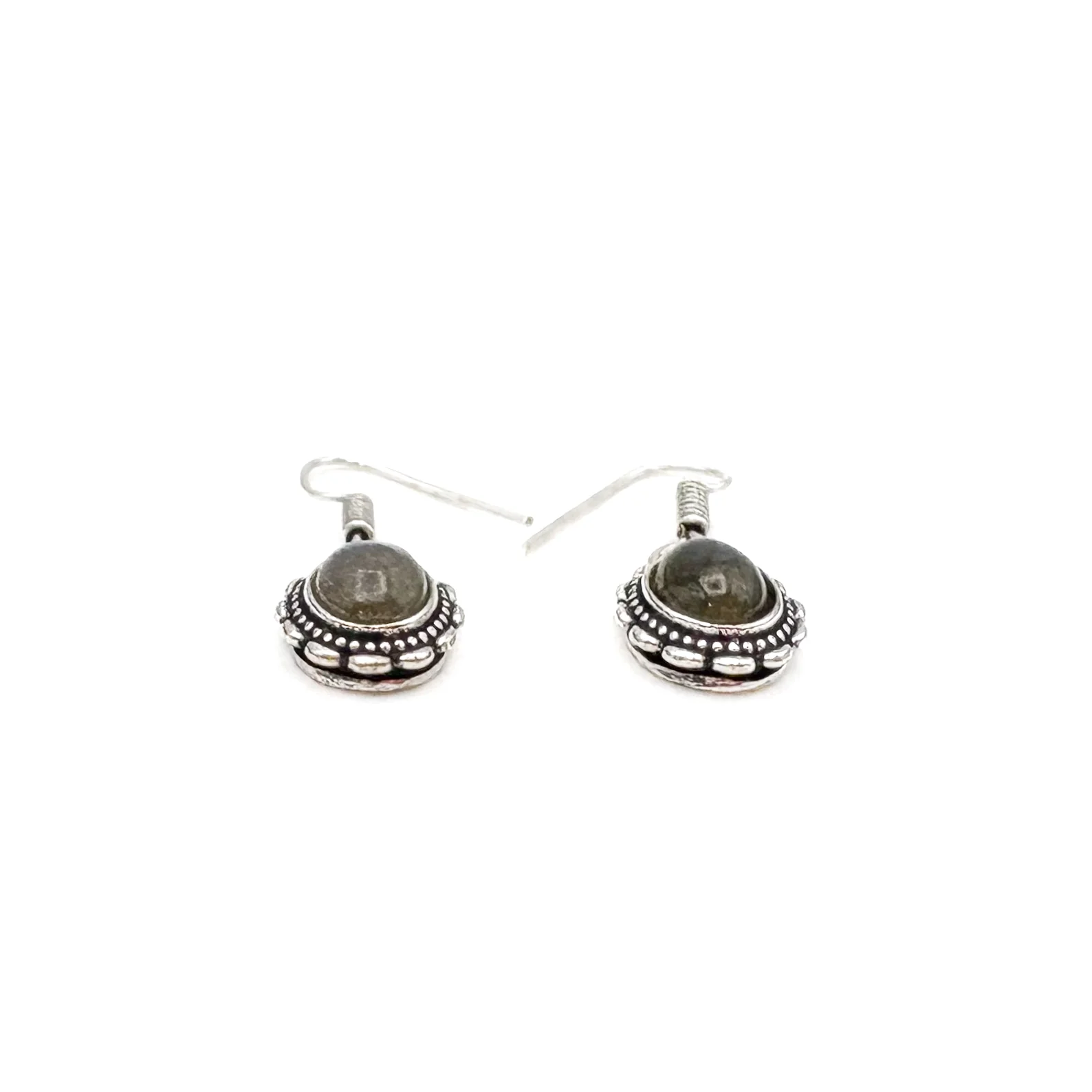 Labradorite Oval Dots White Brass Earrings - Image 10
