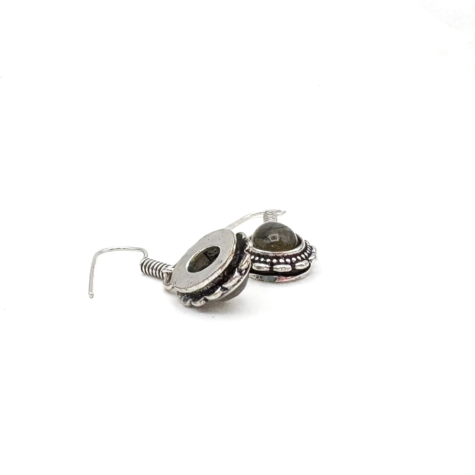 Labradorite Oval Dots White Brass Earrings - Image 11