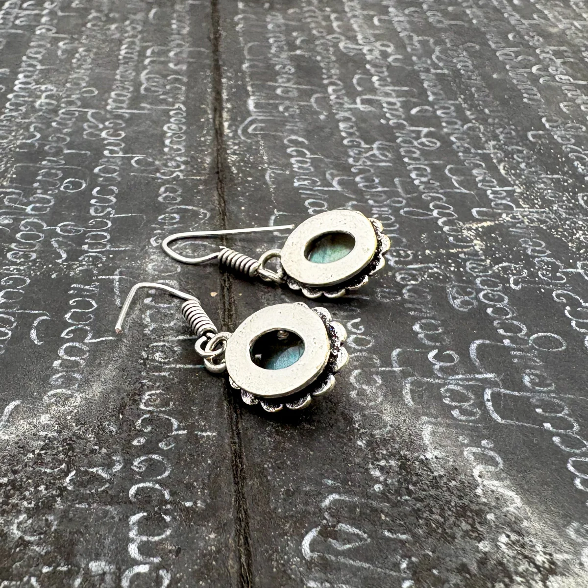 Labradorite Oval Dots White Brass Earrings - Image 13