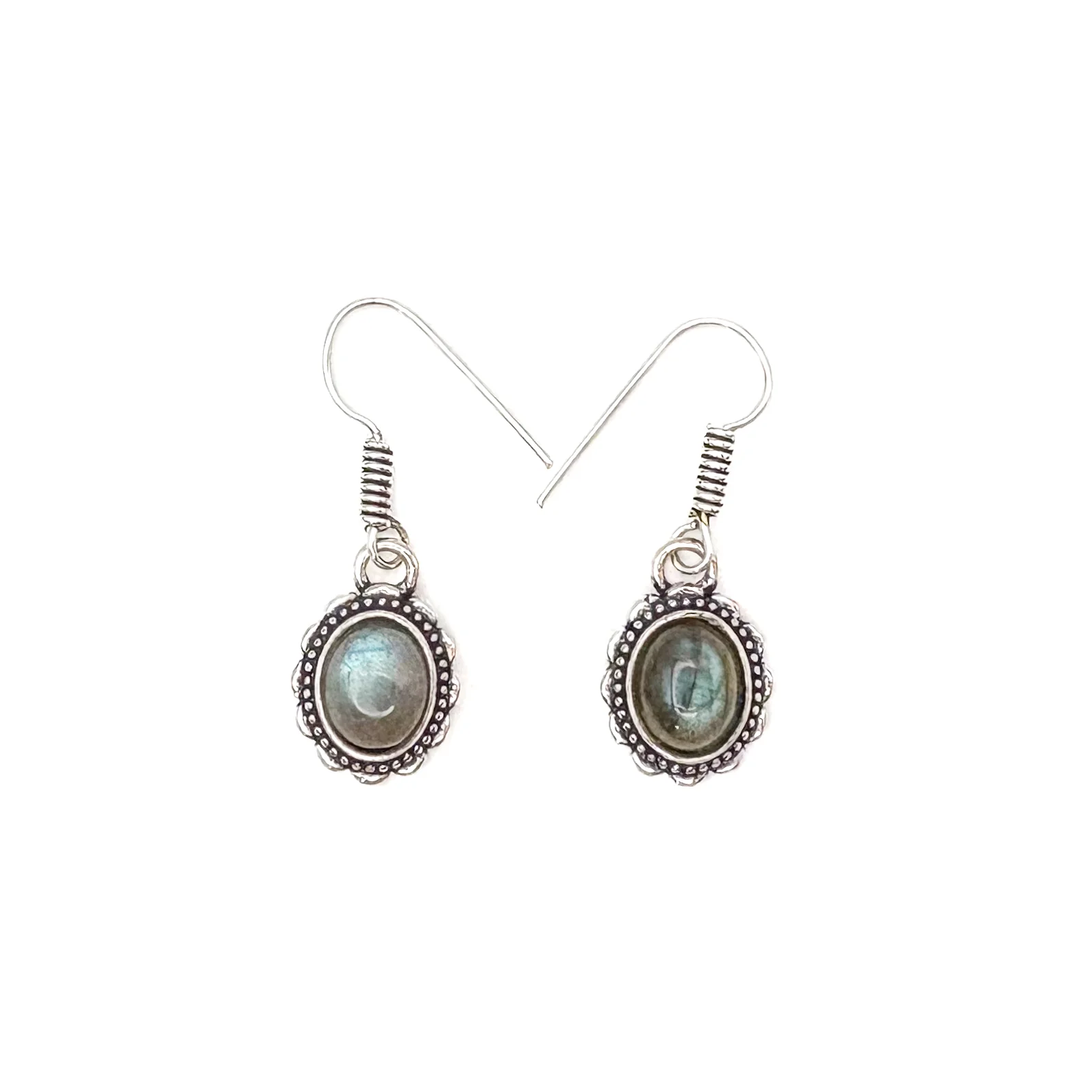 Labradorite Oval Dots White Brass Earrings - Image 2