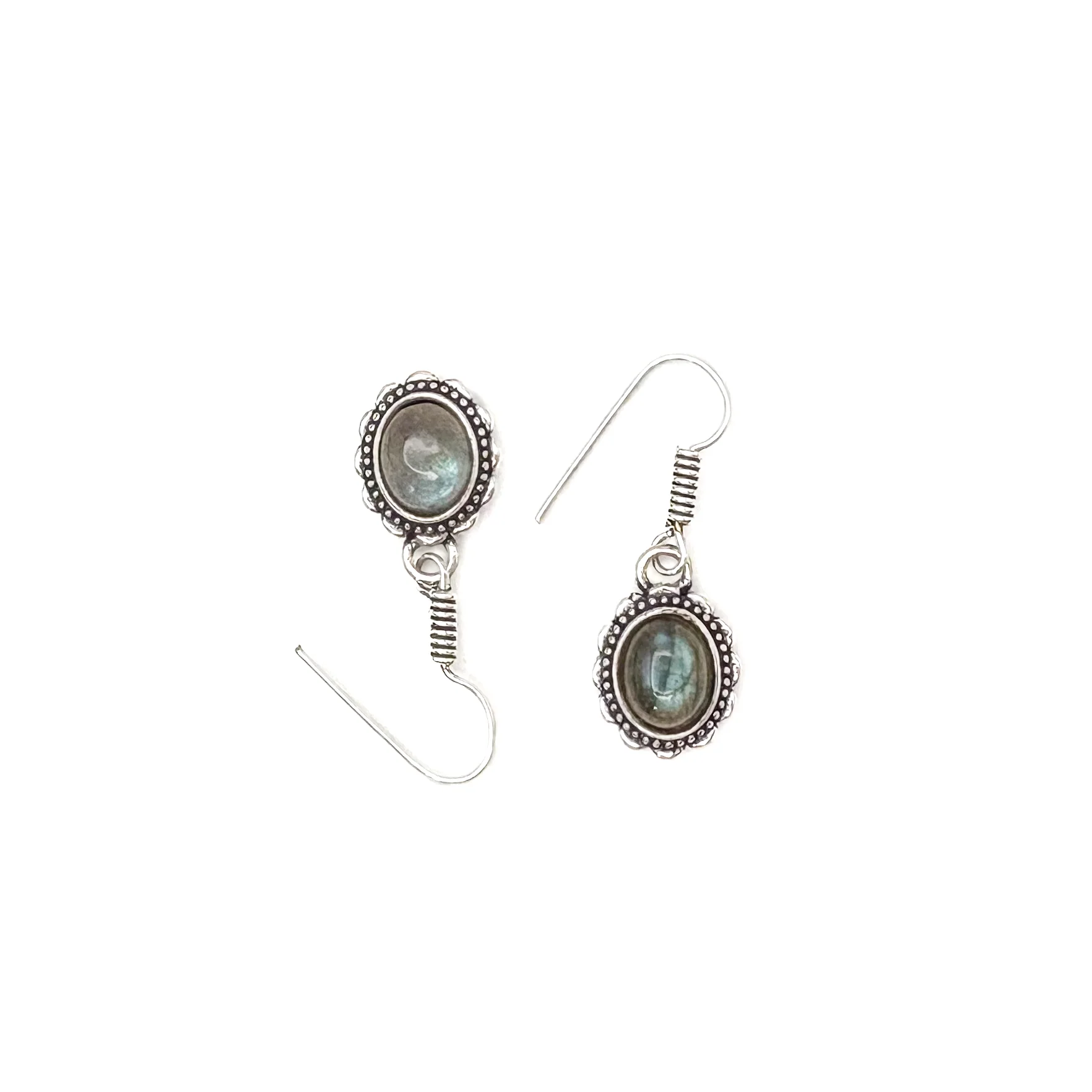 Labradorite Oval Dots White Brass Earrings - Image 4
