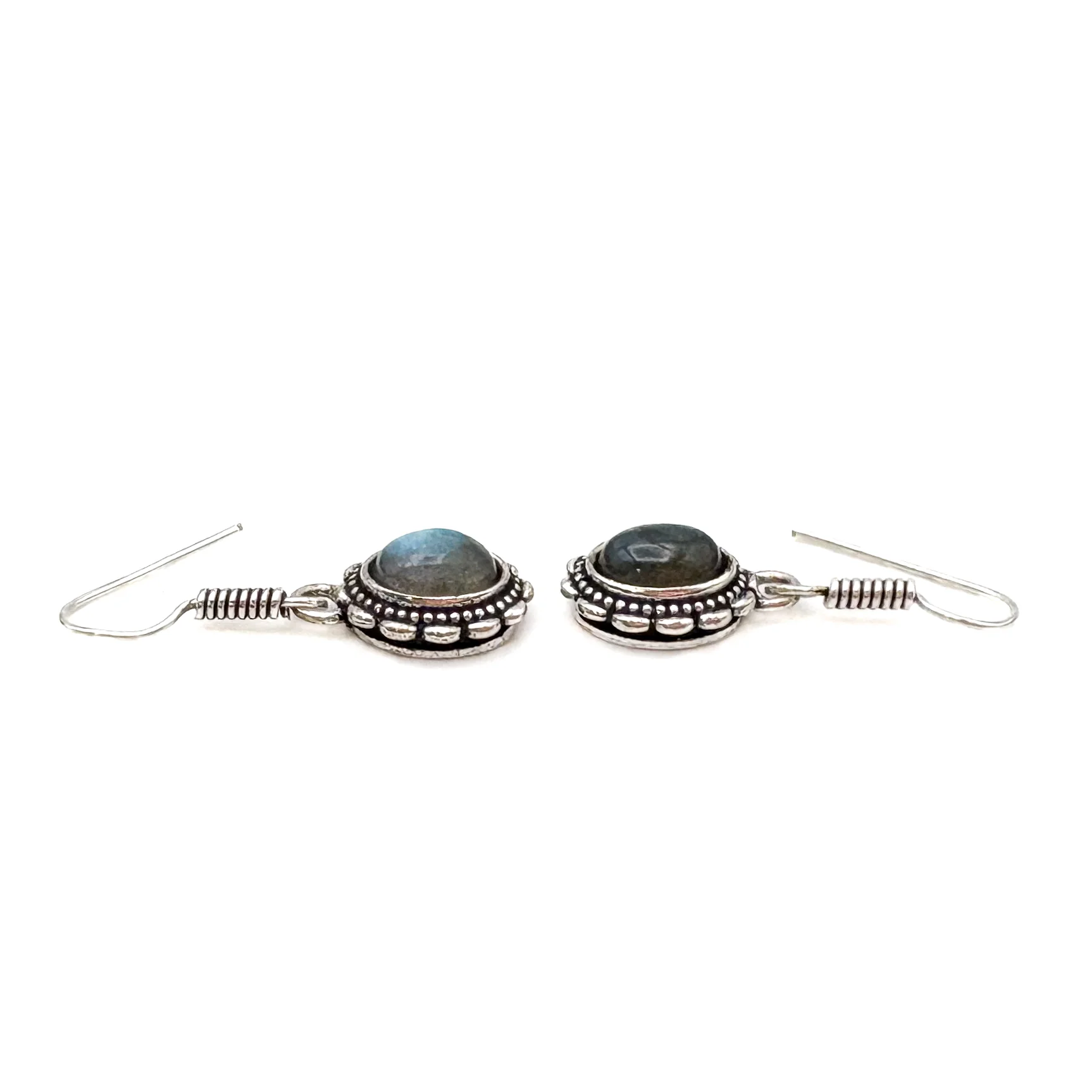 Labradorite Oval Dots White Brass Earrings - Image 6