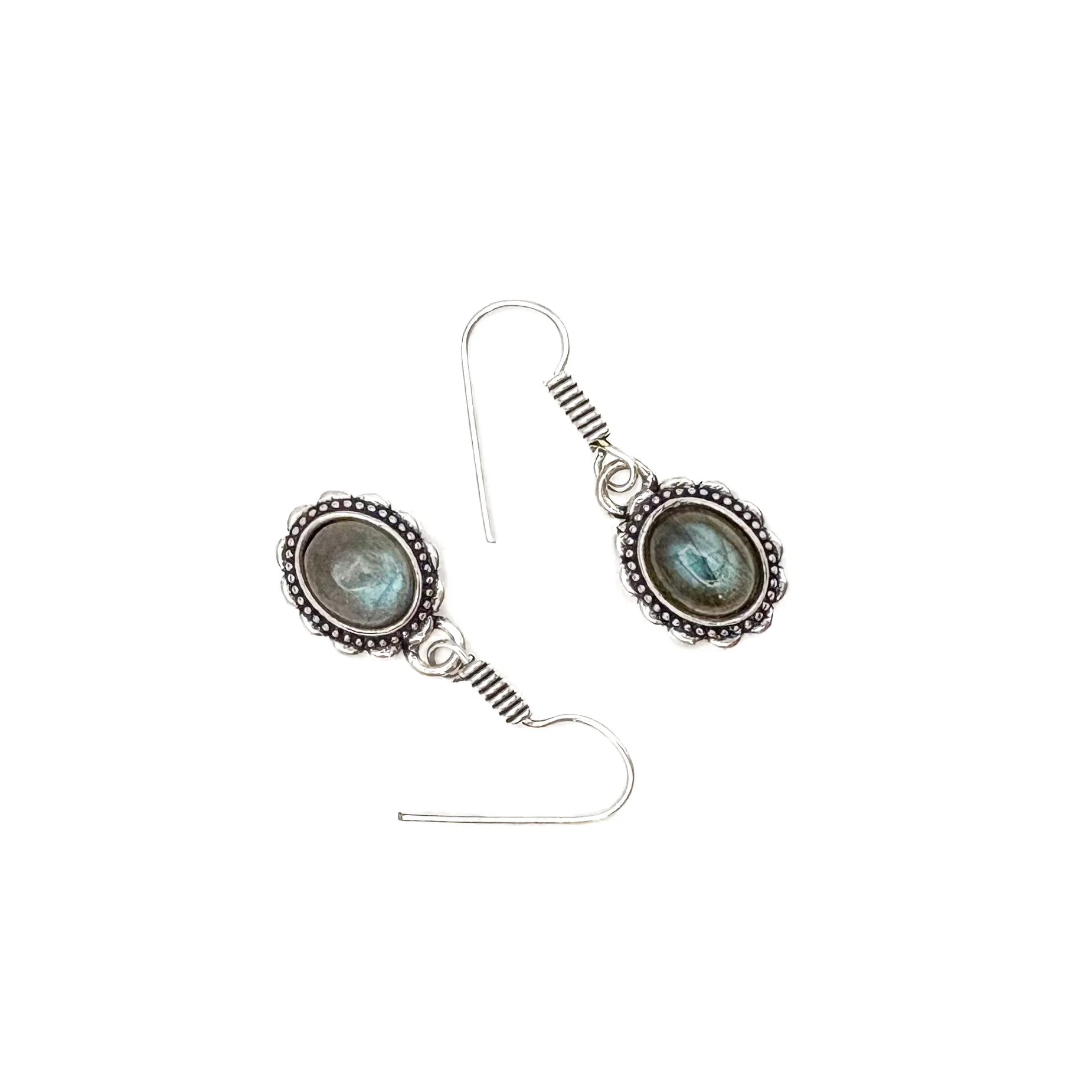 Labradorite Oval Dots White Brass Earrings - Image 8