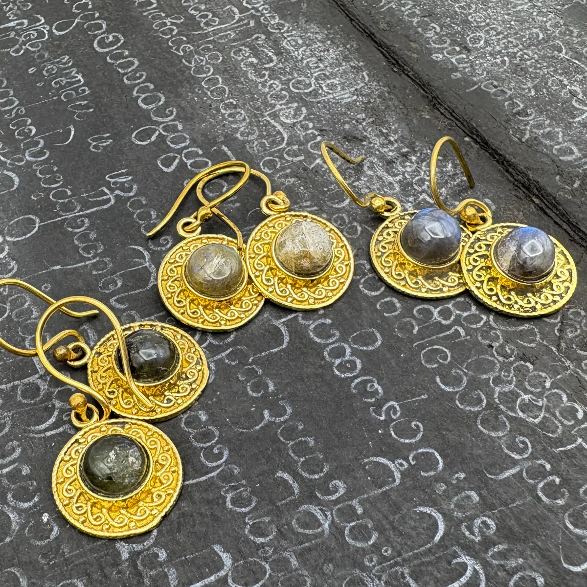 Labradorite Round & Round Brass Earrings - Image 11