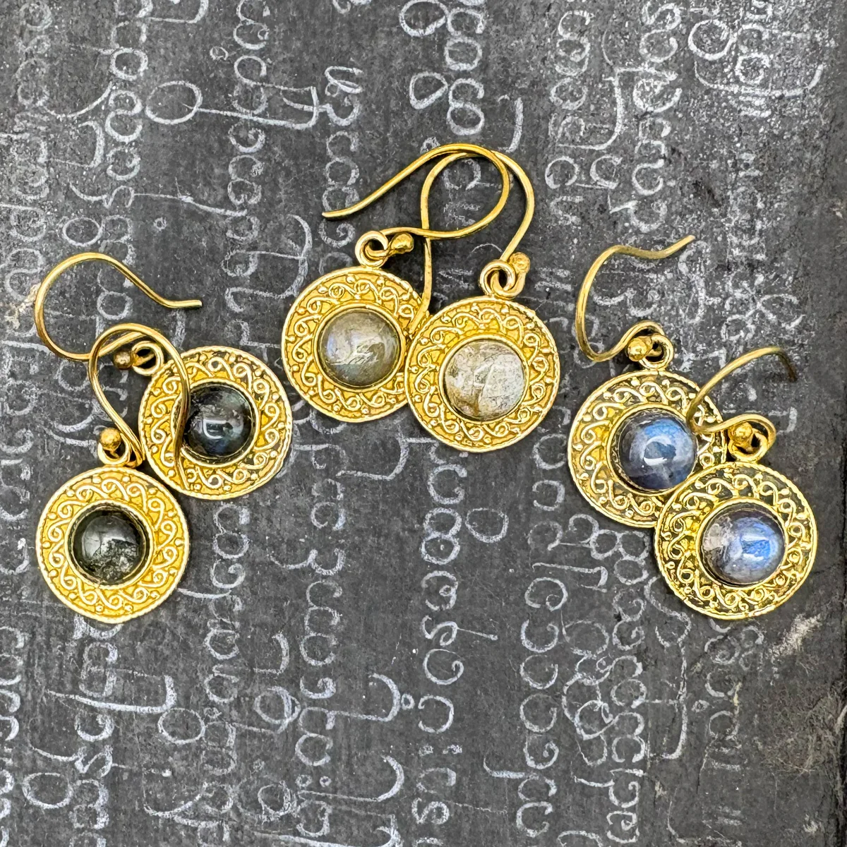 Labradorite Round & Round Brass Earrings - Image 13