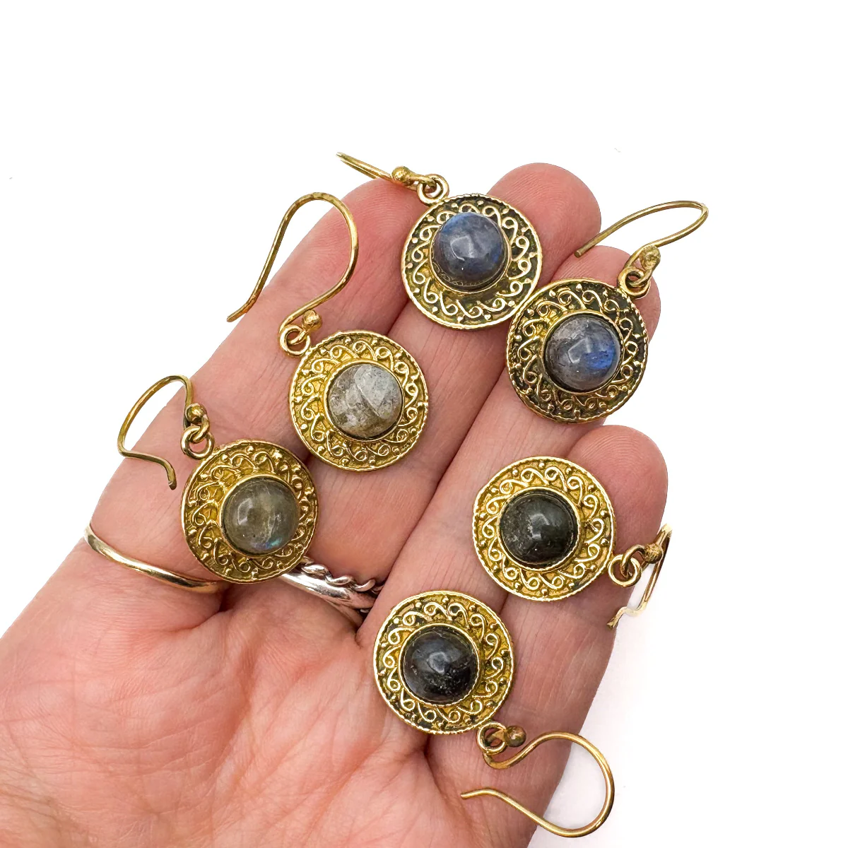 Labradorite Round & Round Brass Earrings - Image 14