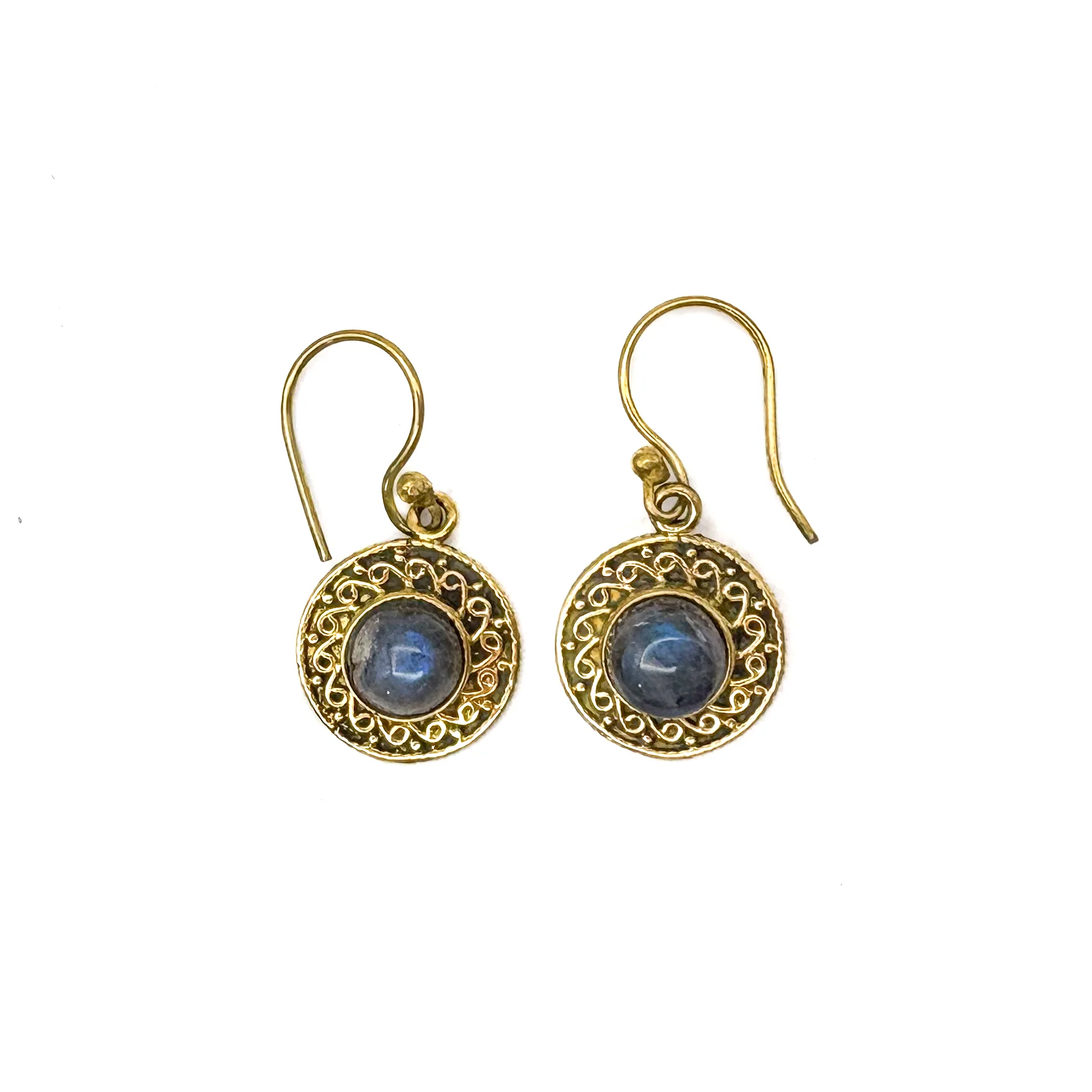 Labradorite Round & Round Brass Earrings - Image 2