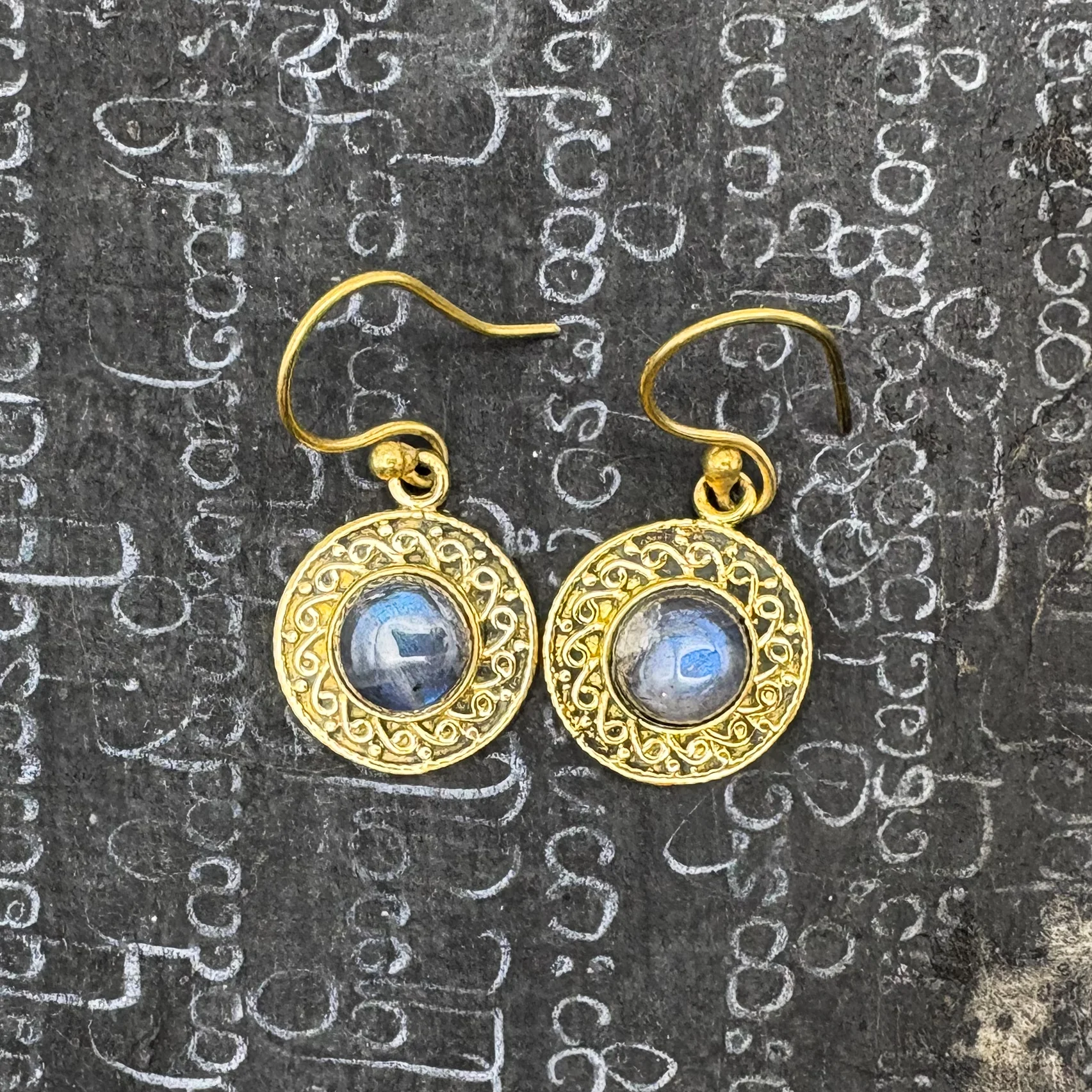 Labradorite Round & Round Brass Earrings - Image 3