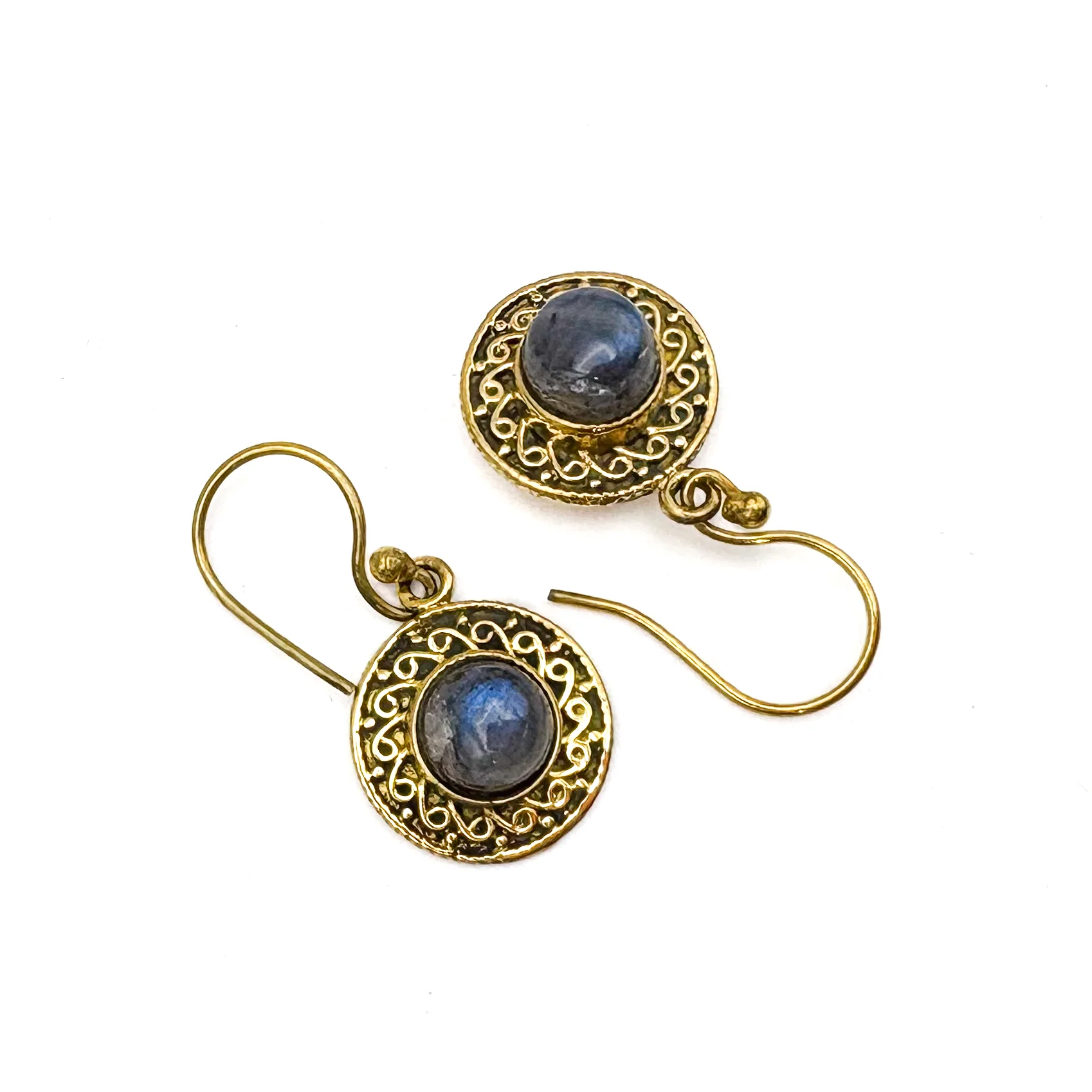 Labradorite Round & Round Brass Earrings - Image 4