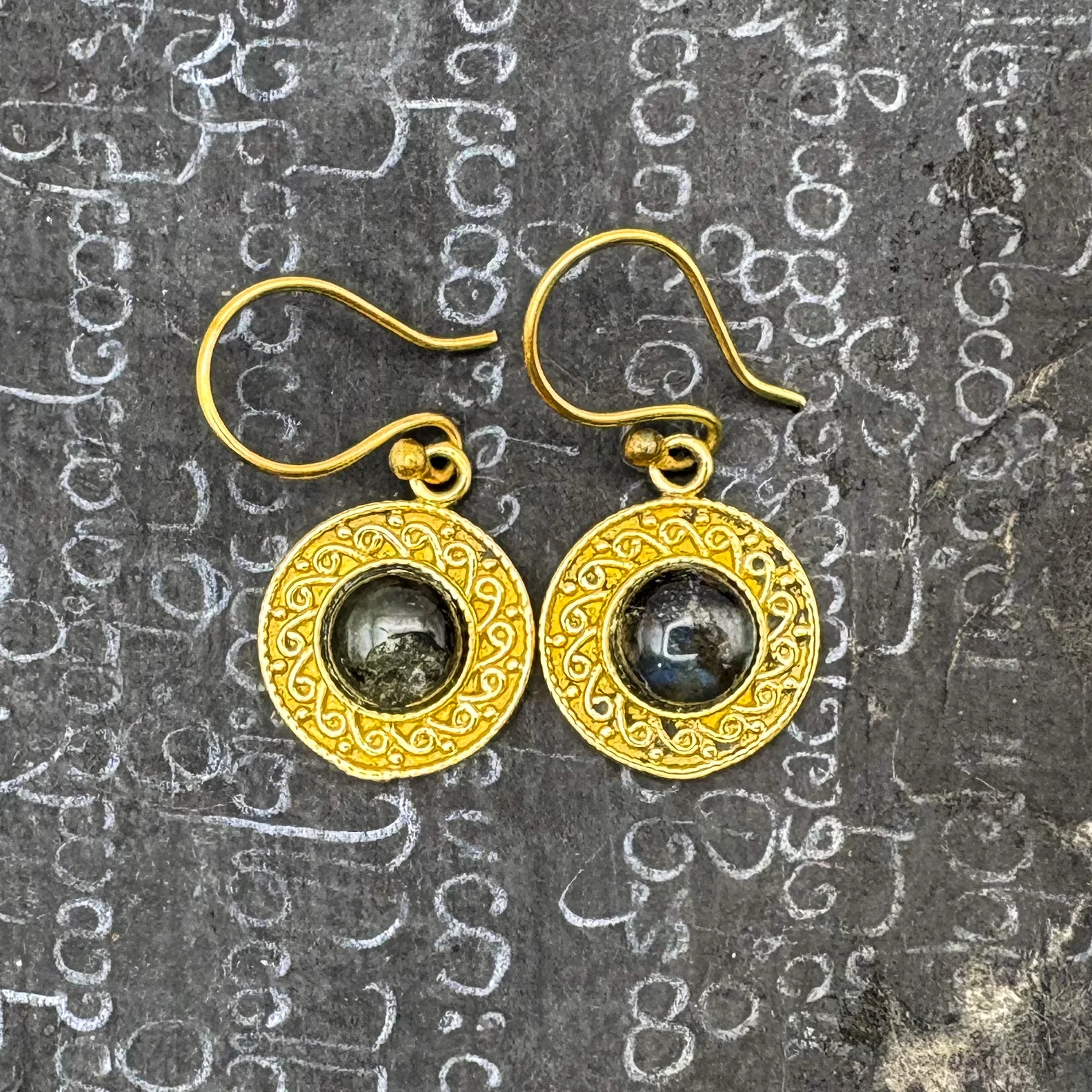 Labradorite Round & Round Brass Earrings - Image 5