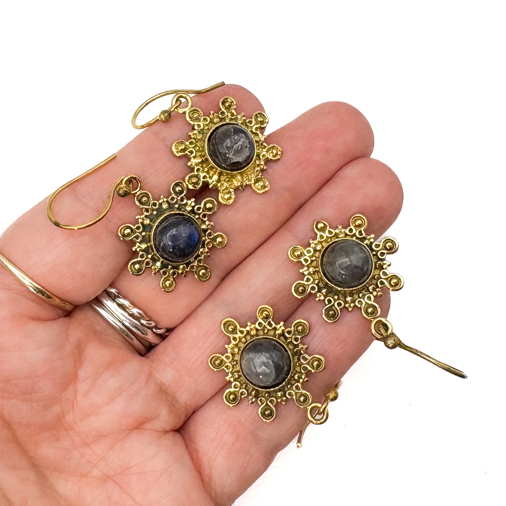 Labradorite Snowflake Brass Earrings - Image 12