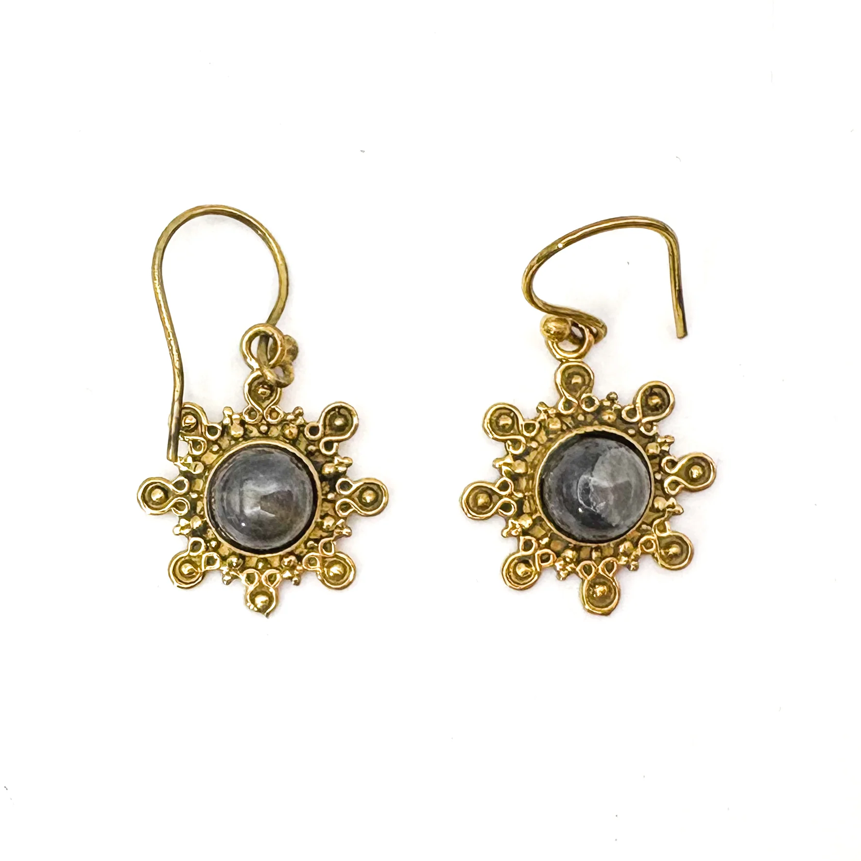 Labradorite Snowflake Brass Earrings - Image 2