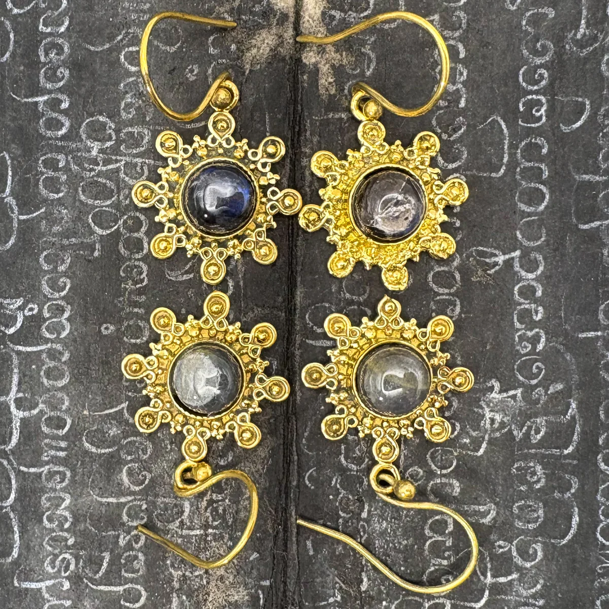Labradorite Snowflake Brass Earrings - Image 7