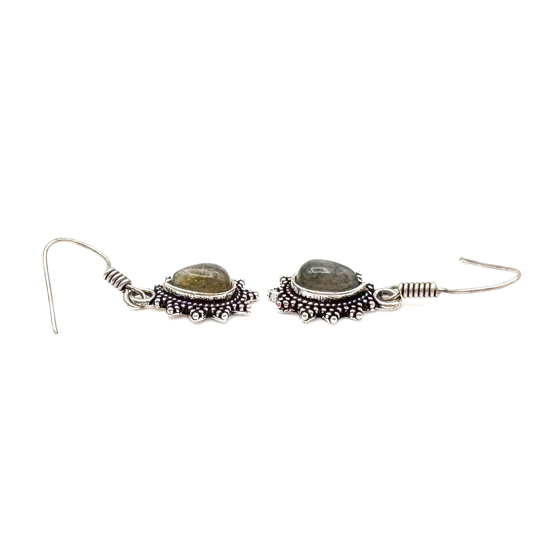 Labradorite Teardrop Dotted Rays White Brass Earrings - Image 6