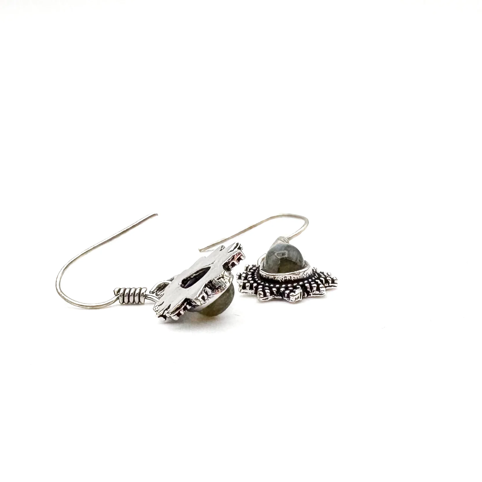 Labradorite Teardrop Dotted Rays White Brass Earrings - Image 7