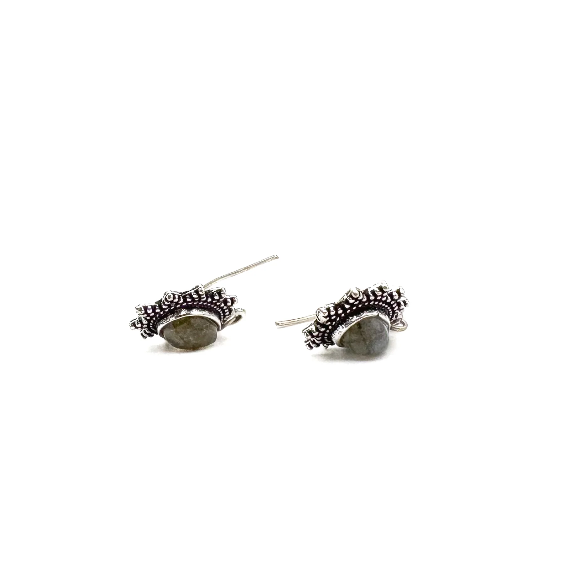 Labradorite Teardrop Dotted Rays White Brass Earrings - Image 8