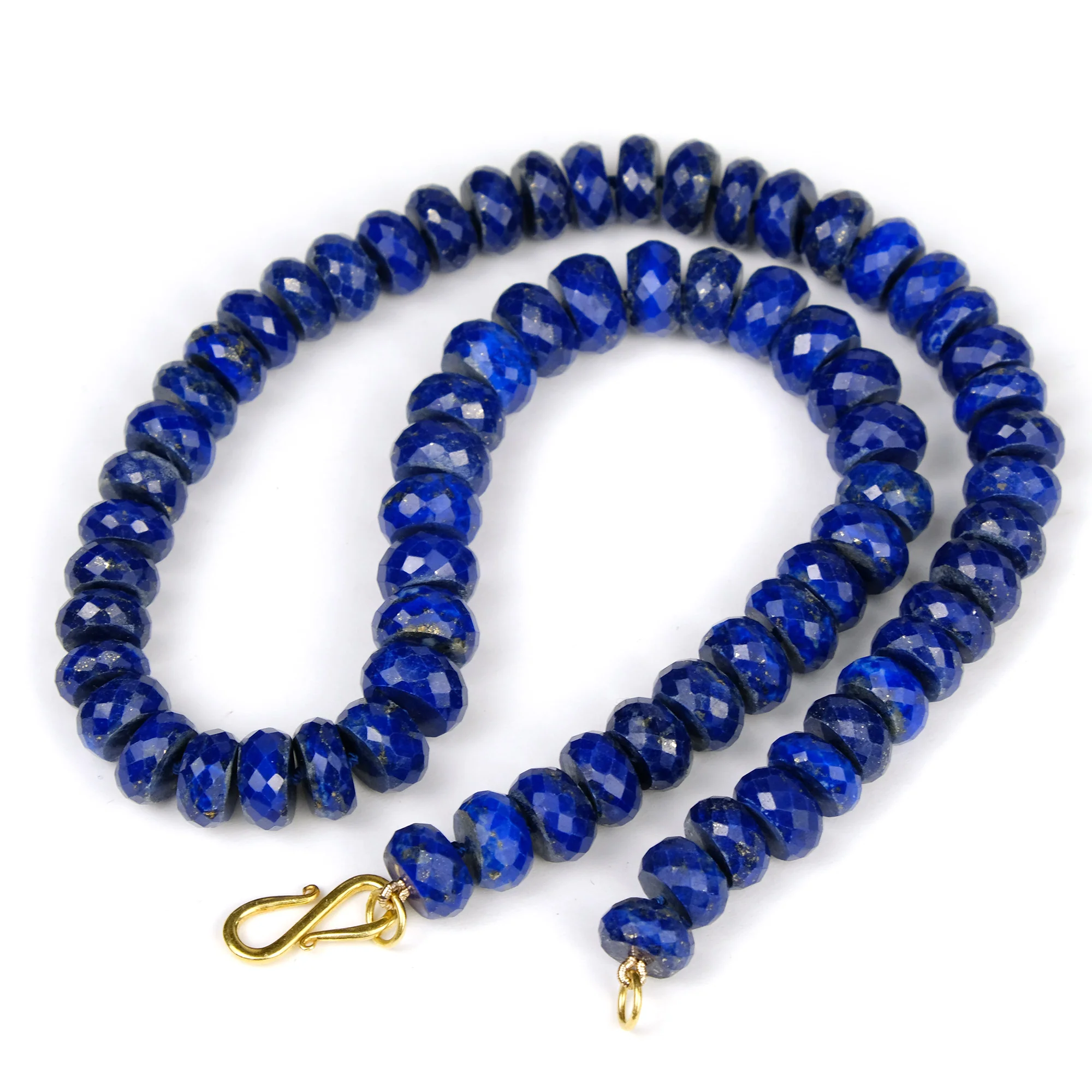 Lapis Lazuli 10mm Faceted Rondelle Knotted Necklace with Gold Plated S Hook Clasp - Image 2