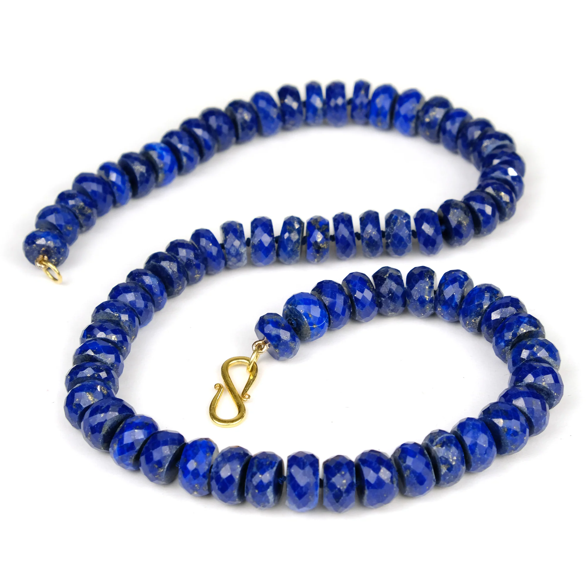 Lapis Lazuli 10mm Faceted Rondelle Knotted Necklace with Gold Plated S Hook Clasp - Image 3