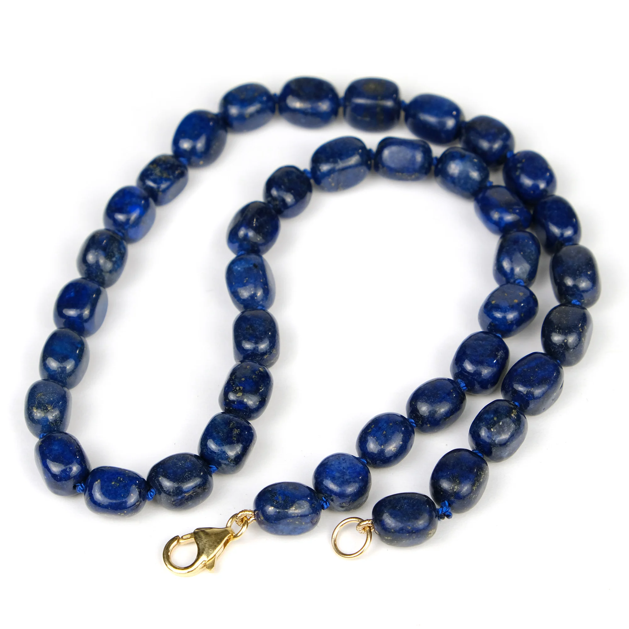 Lapis Lazuli 10mm Smooth Nugget Knotted Necklace with Gold Filled Trigger Clasp - Image 2