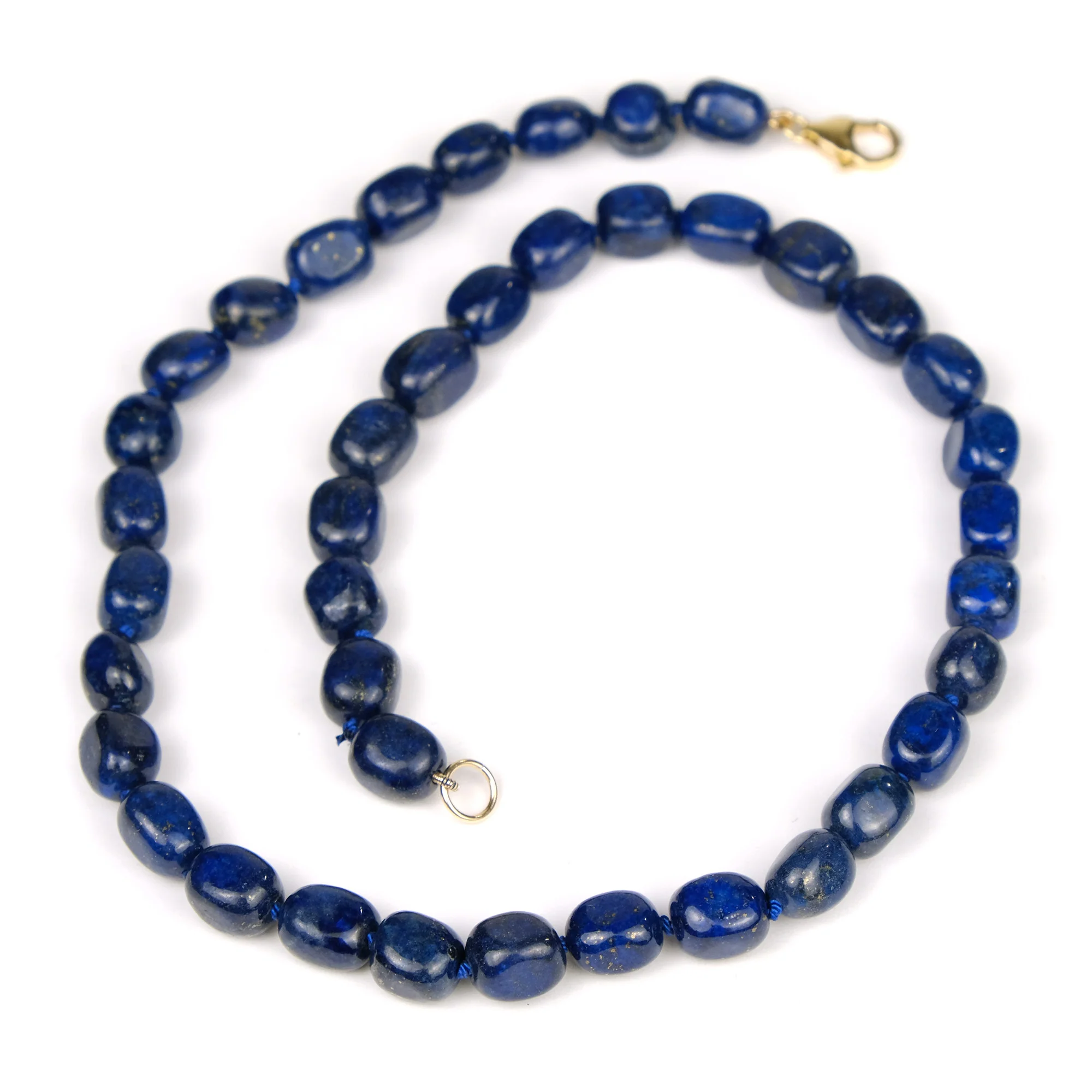 Lapis Lazuli 10mm Smooth Nugget Knotted Necklace with Gold Filled Trigger Clasp - Image 3