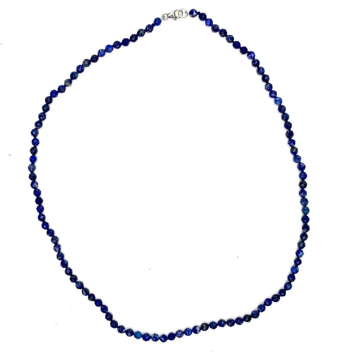 Lapis Lazuli Faceted 4mm Knotted Necklace With Sterling Silver Trigger Clasp - Image 2