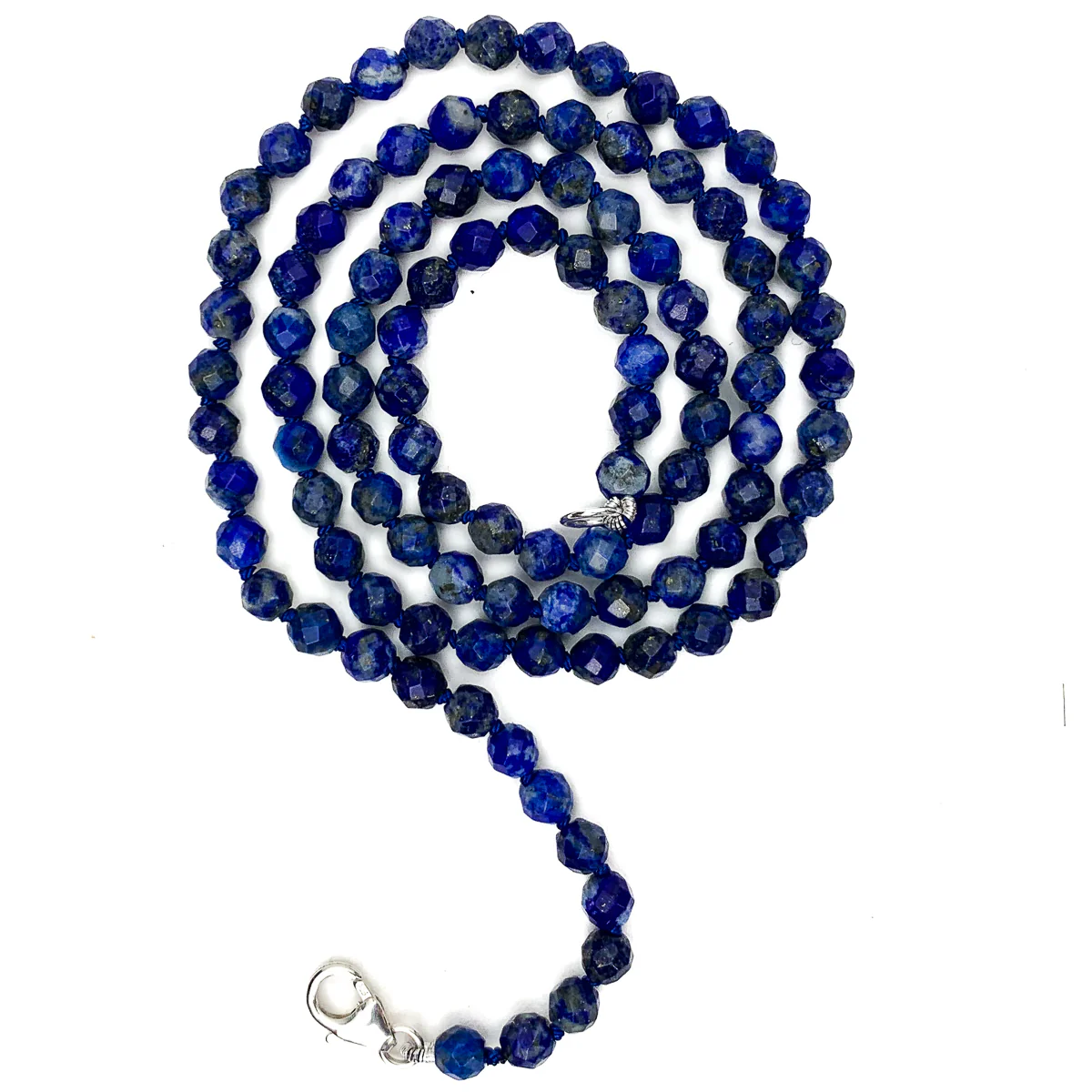 Lapis Lazuli Faceted 4mm Knotted Necklace With Sterling Silver Trigger Clasp - Image 3
