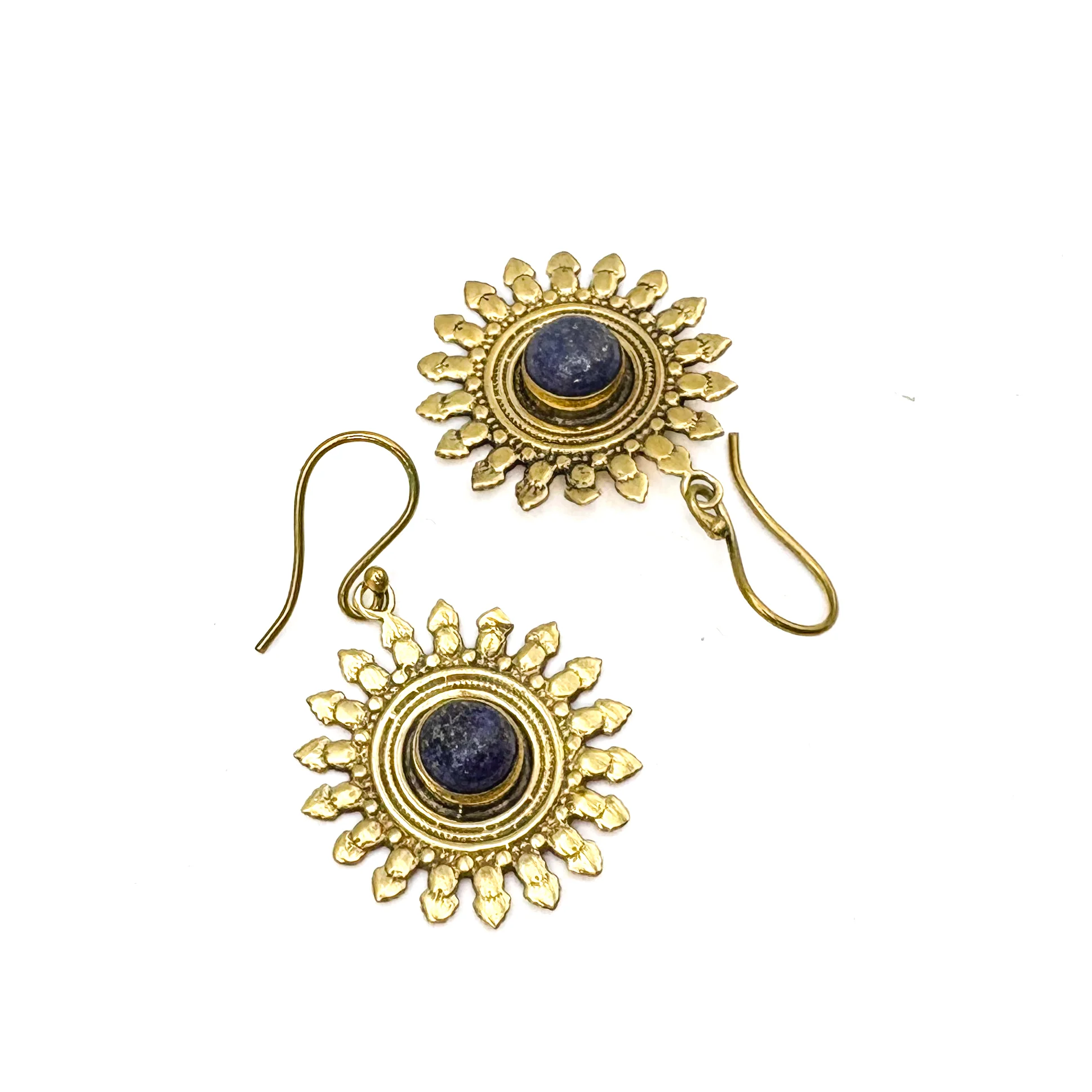 Lapis Lazuli All The Suns Rays Brass Earrings - Image 2