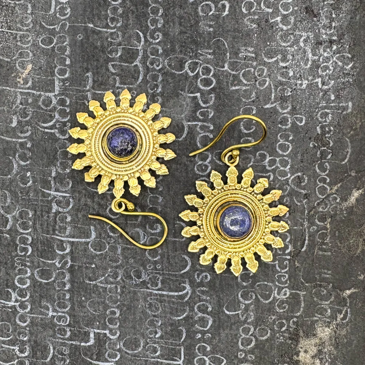 Lapis Lazuli All The Suns Rays Brass Earrings - Image 3