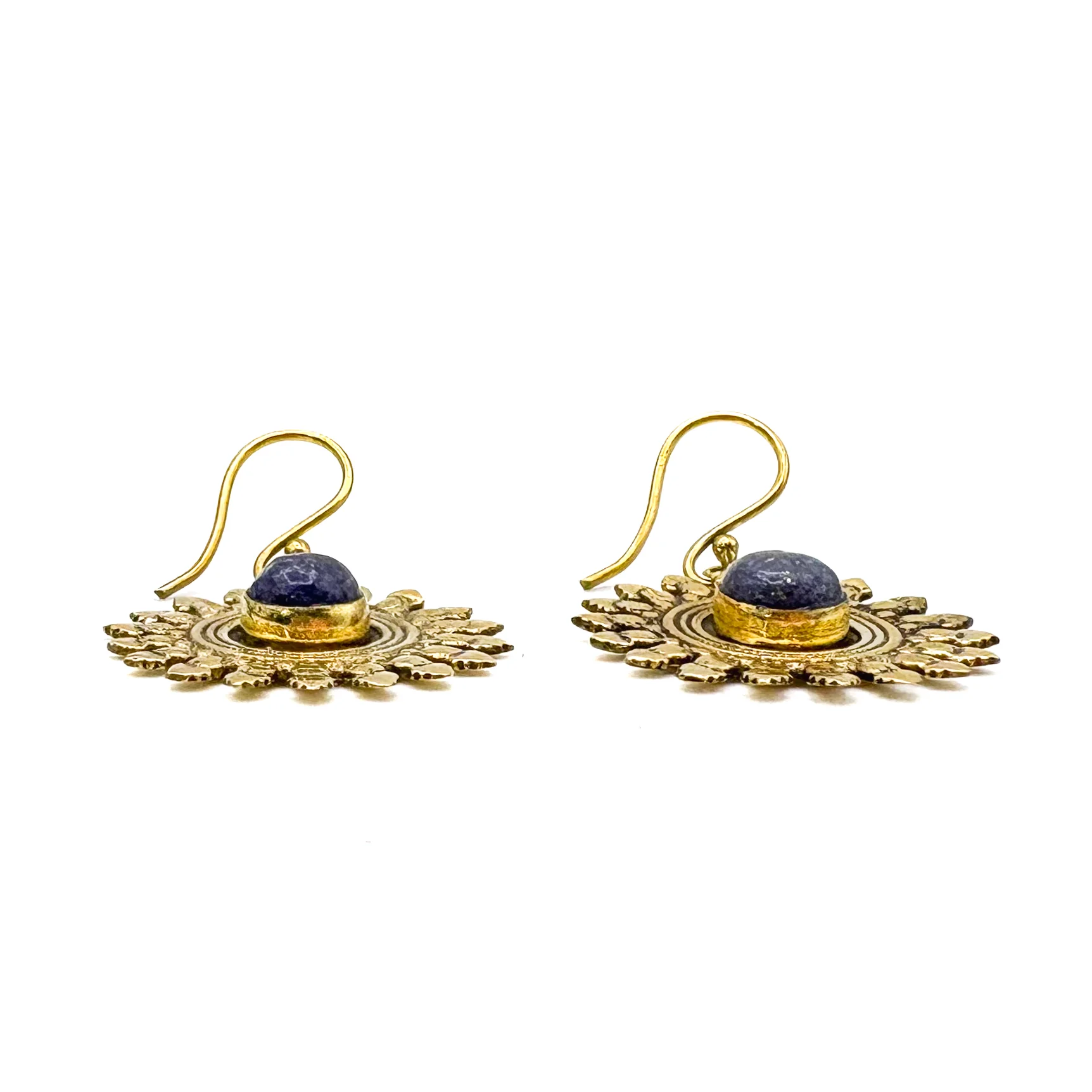 Lapis Lazuli All The Suns Rays Brass Earrings - Image 4