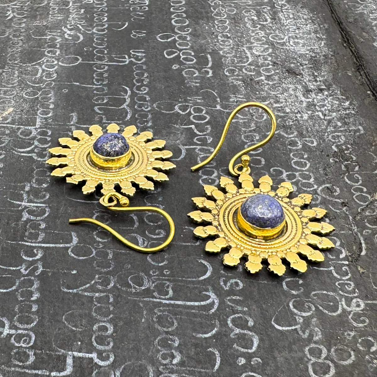 Lapis Lazuli All The Suns Rays Brass Earrings - Image 5