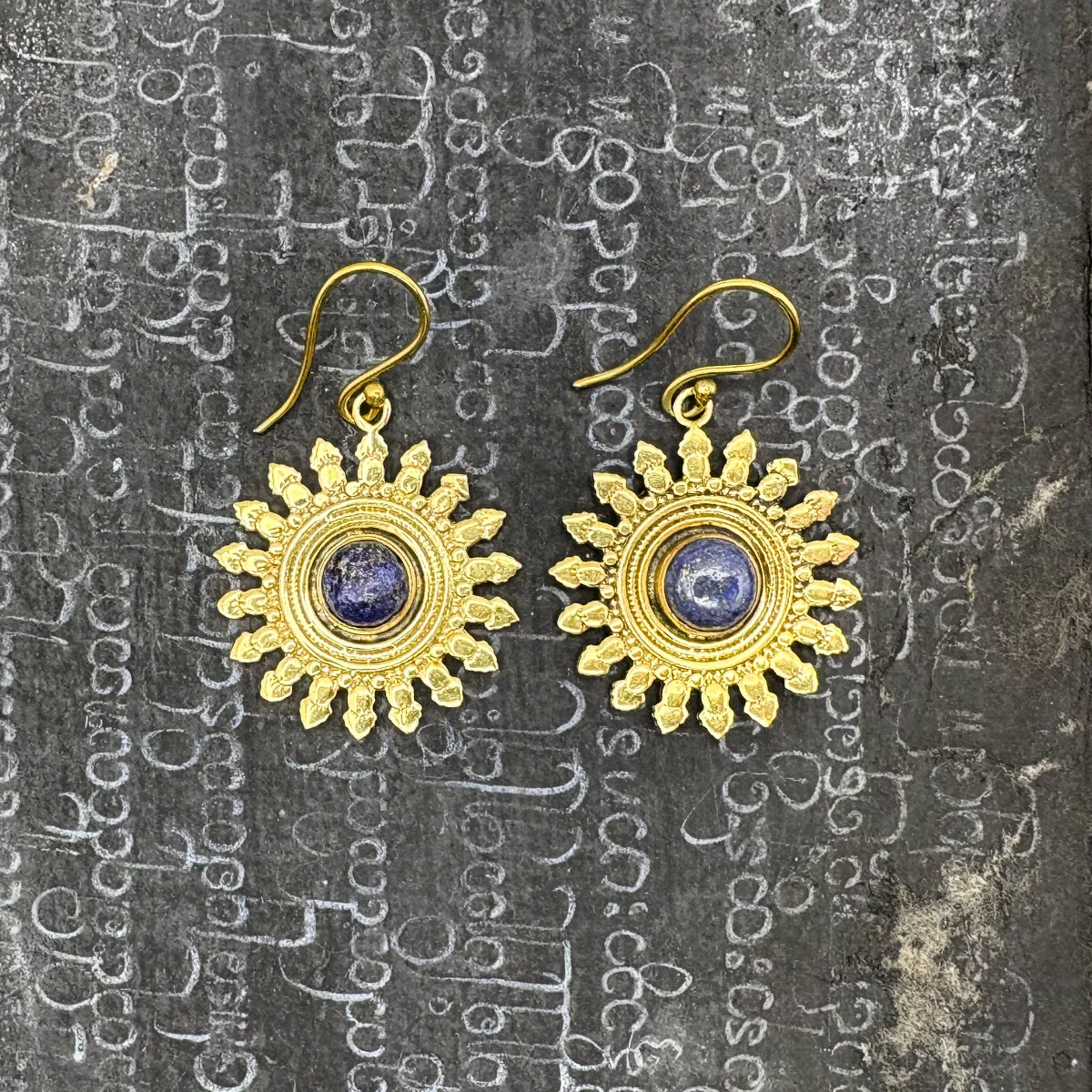 Lapis Lazuli All The Suns Rays Brass Earrings - Image 7