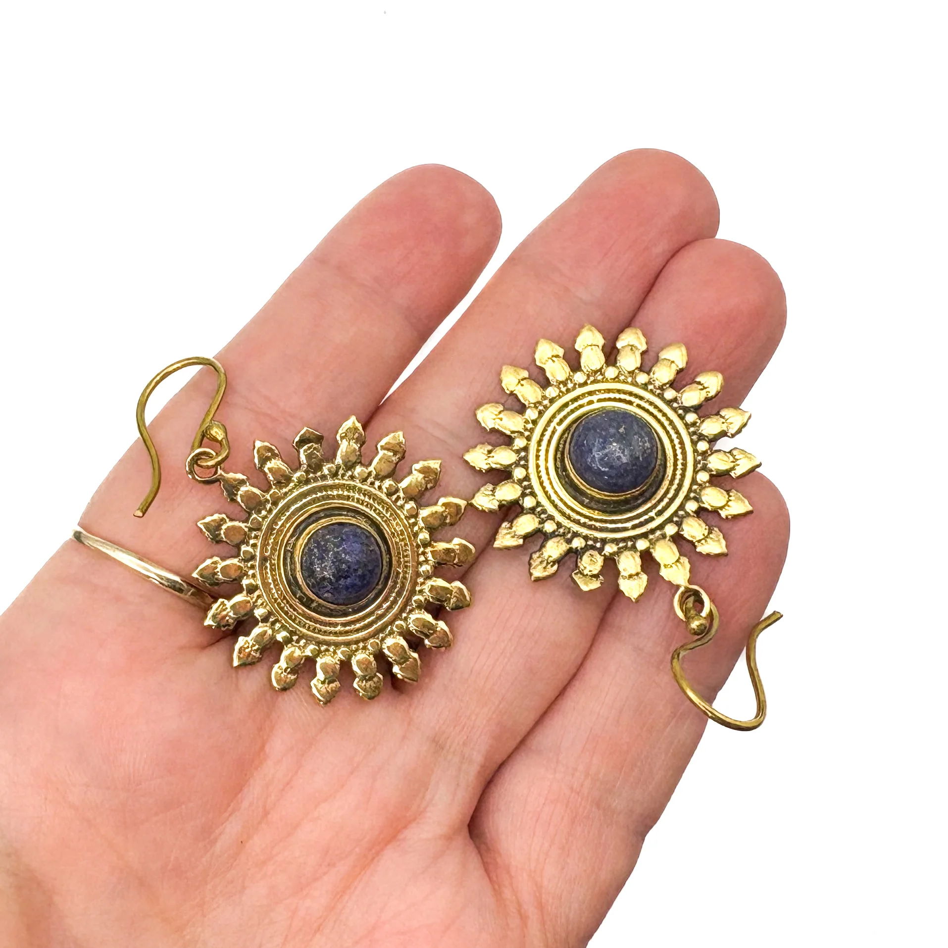 Lapis Lazuli All The Suns Rays Brass Earrings - Image 9